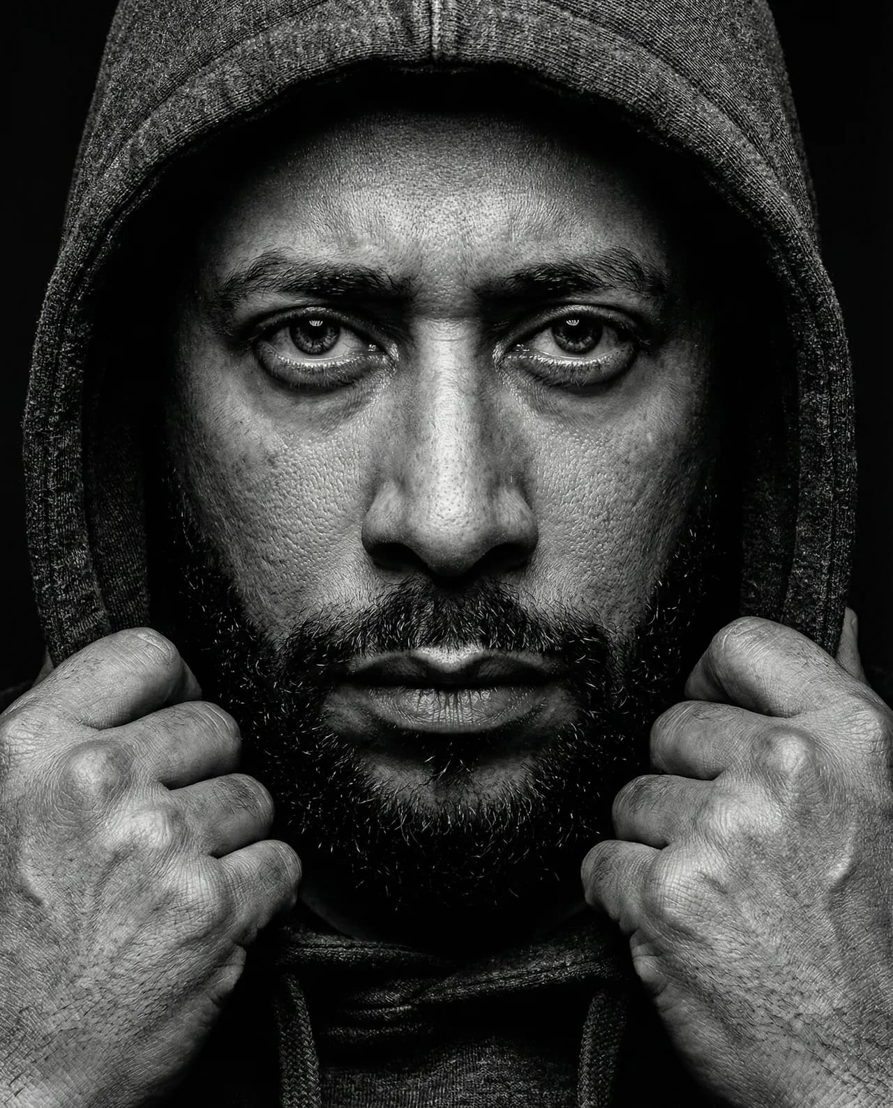 Ultra-Realistic Dark Hooded Fashion Portrait Template