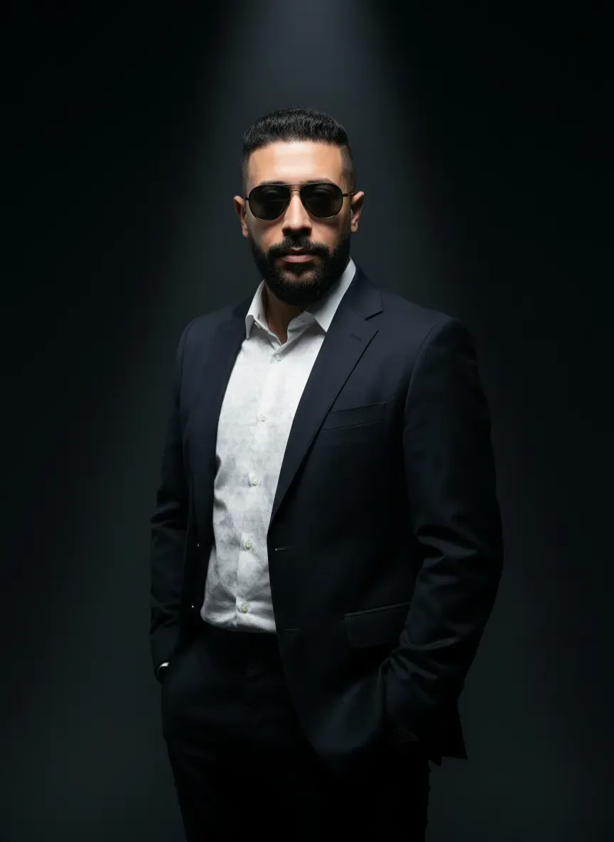 Dramatic Spotlight Noir Suit Portrait