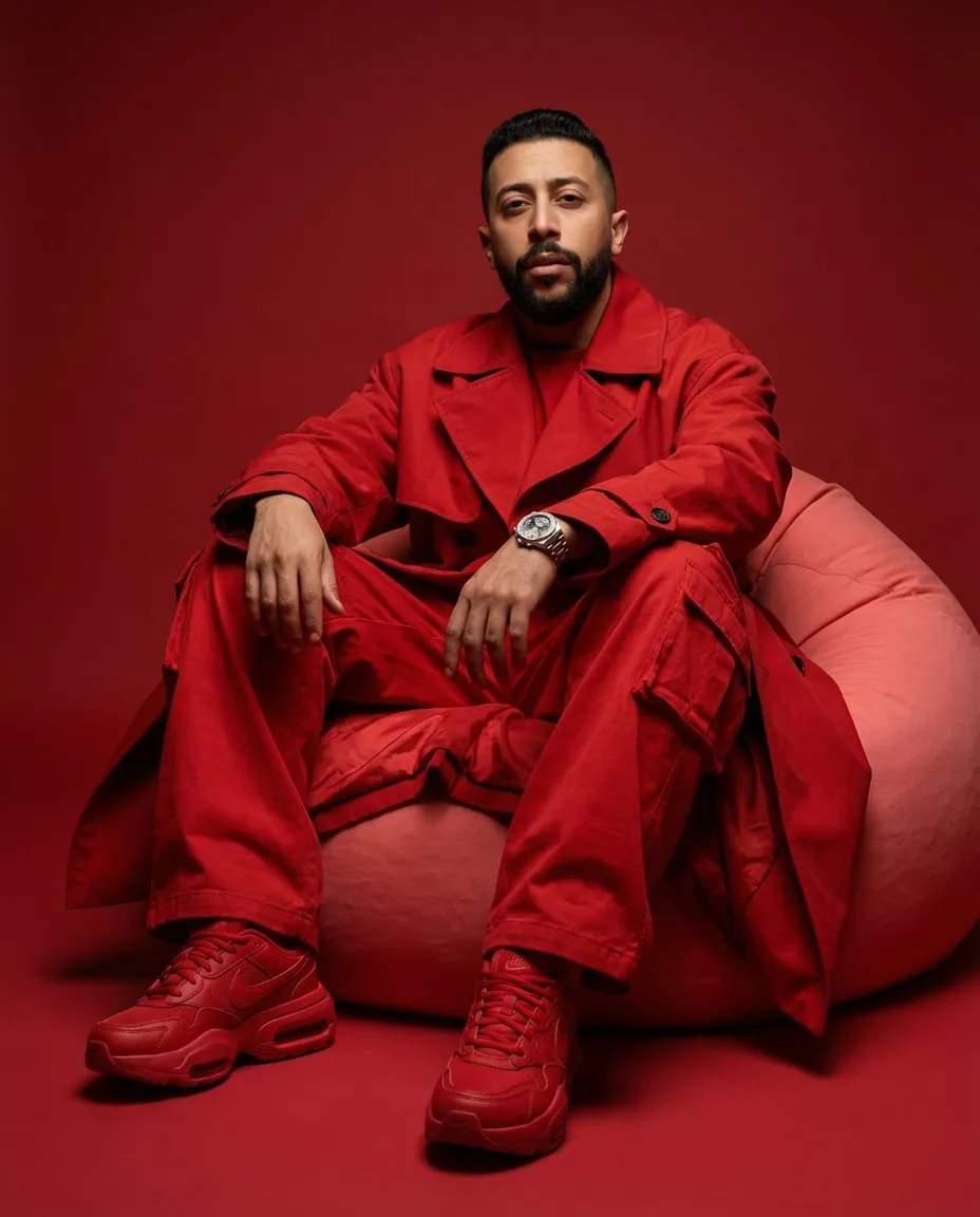 Cinematic Fashion Photoshoot with Bold Red Streetwear