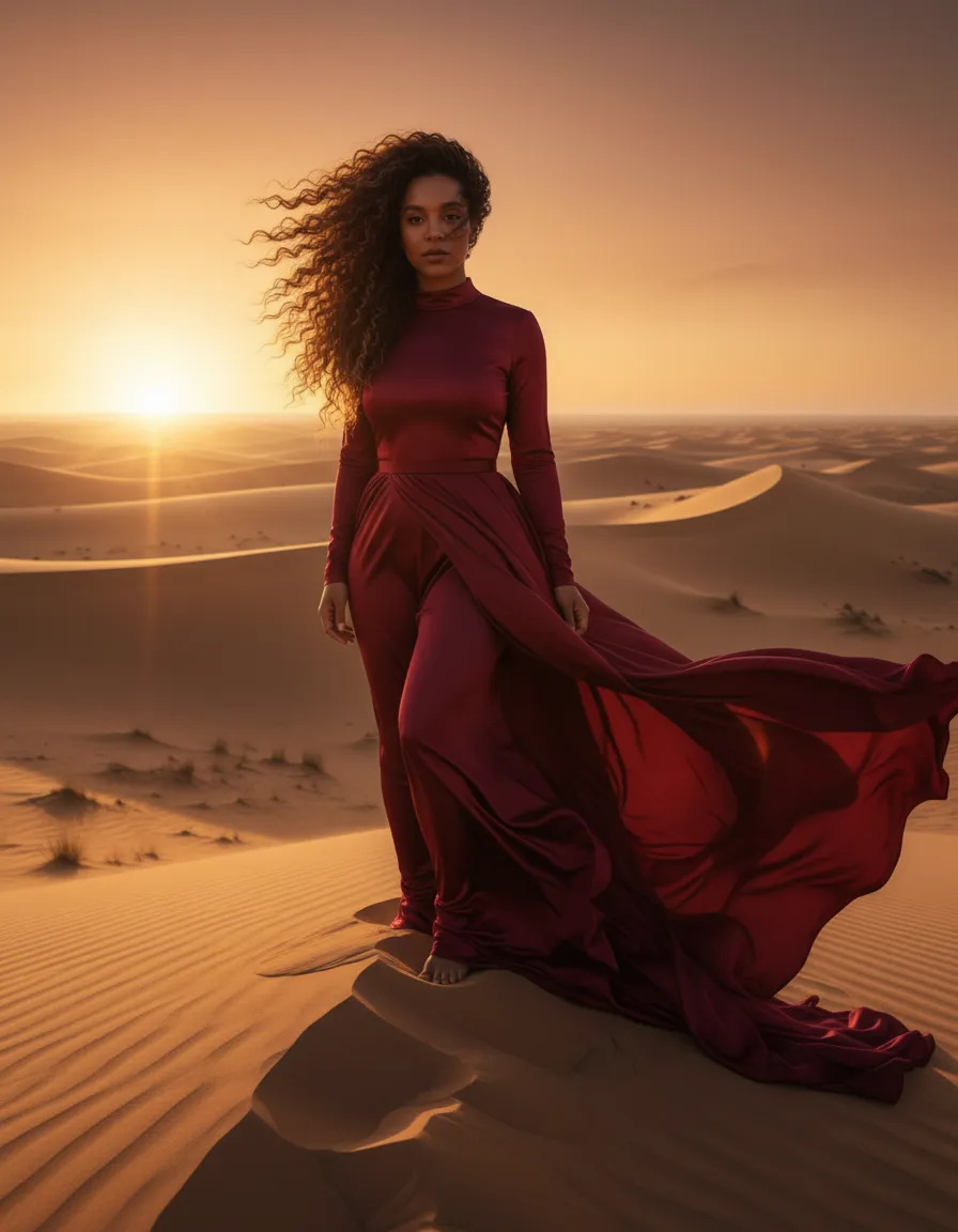 Cinematic Golden Hour Desert Fashion Portrait