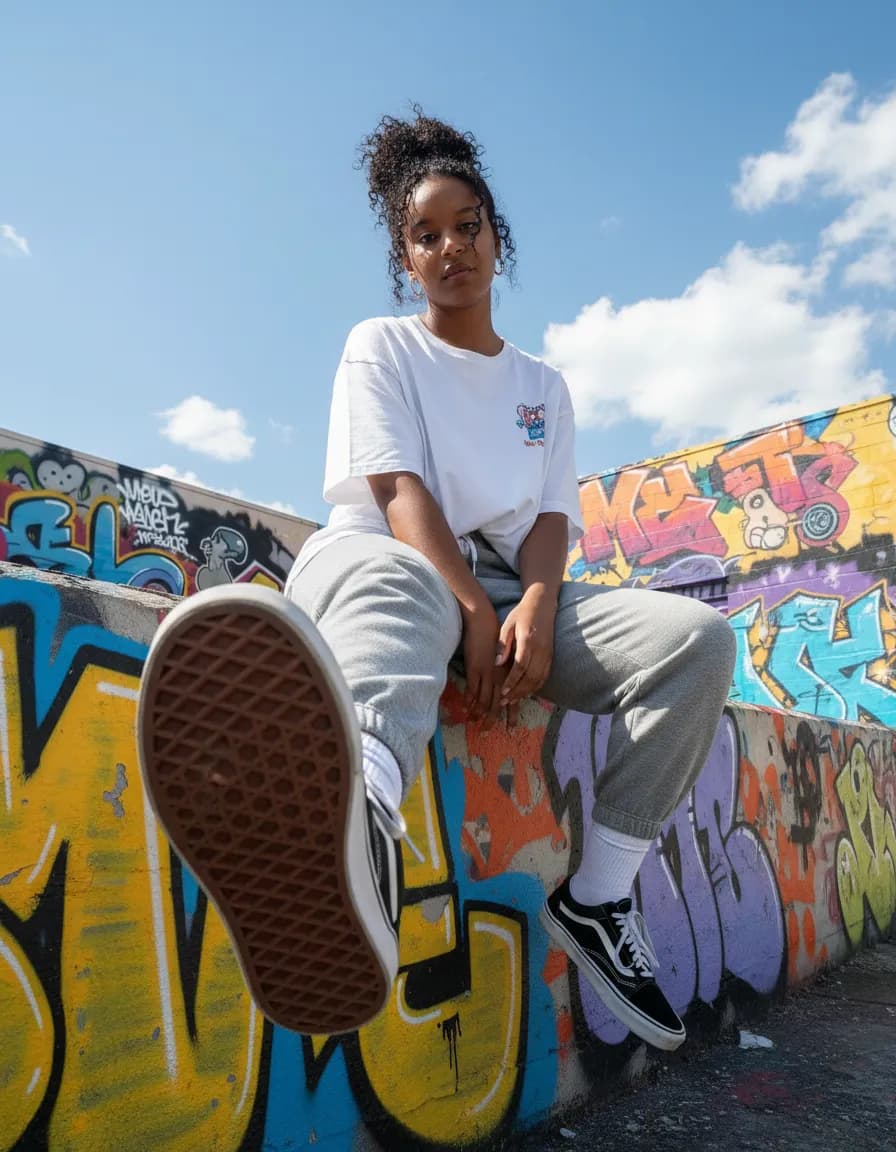 Ultra-Realistic Urban Streetwear Low Angle Fashion Photo Template