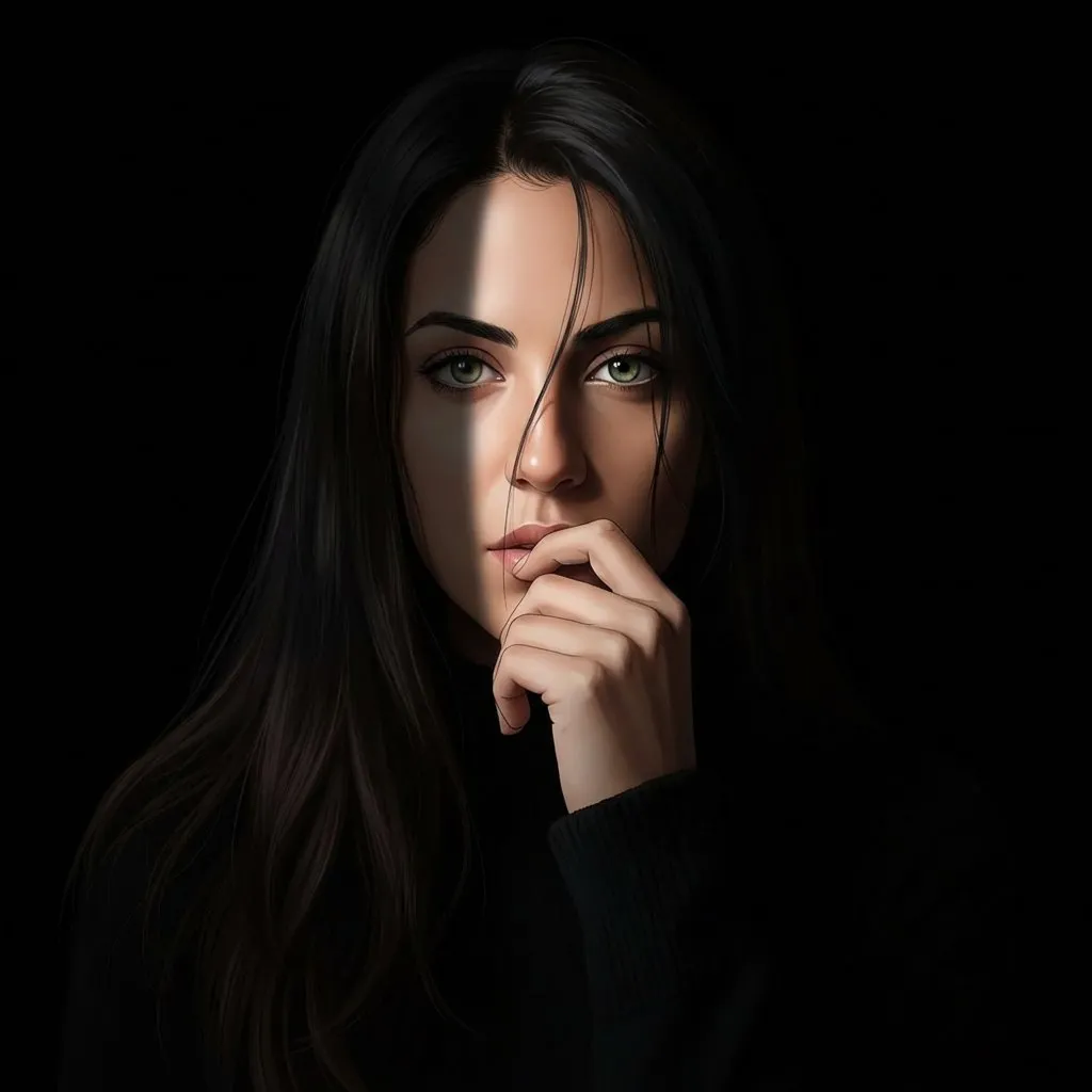 Hyperrealistic Anime Portrait with Narrow Spotlight, Dramatic