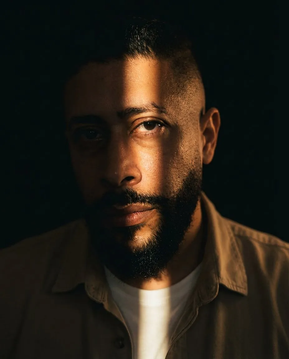 Cinematic Portrait of Young Man with Dramatic Lighting