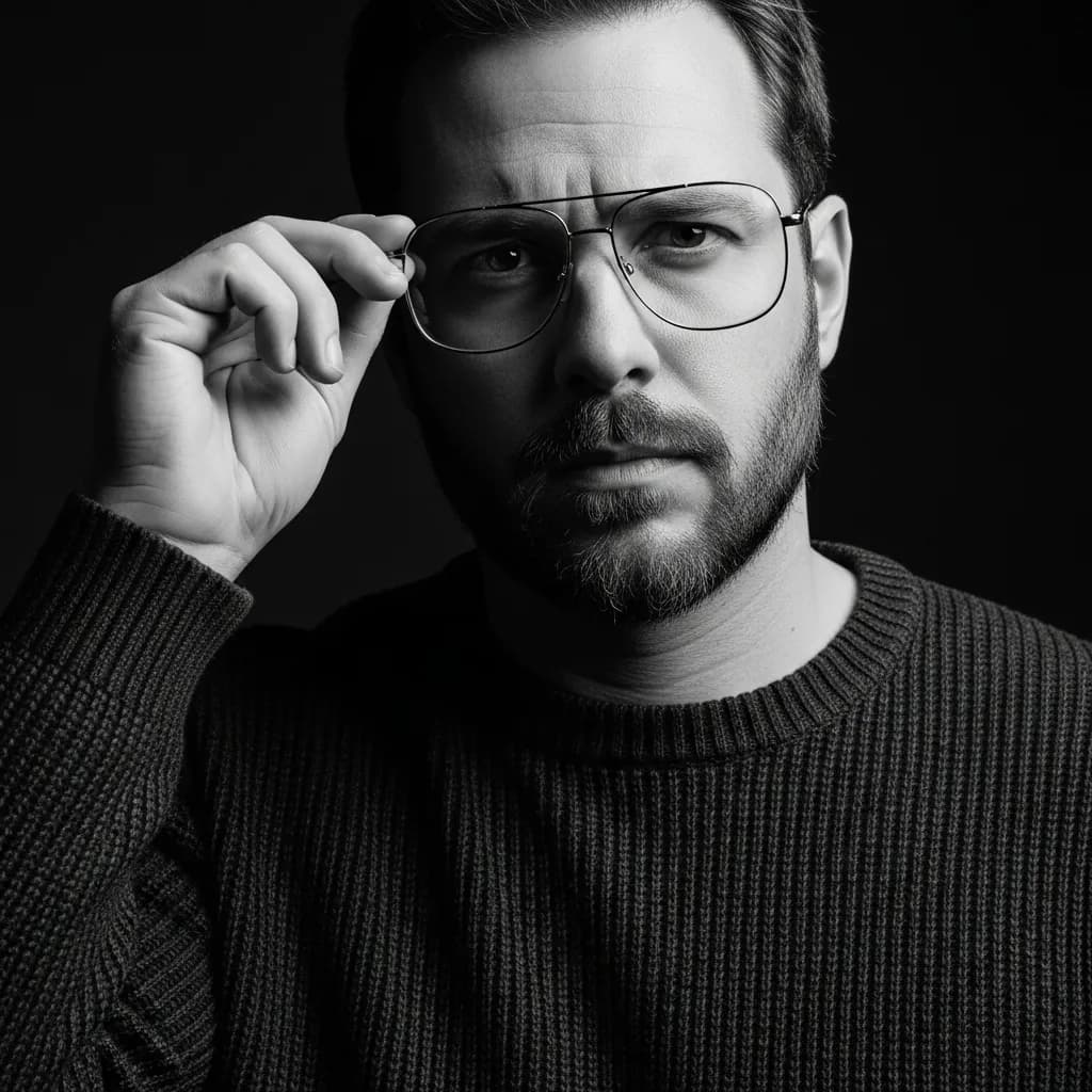 Introspective Black-and-White Male Portrait