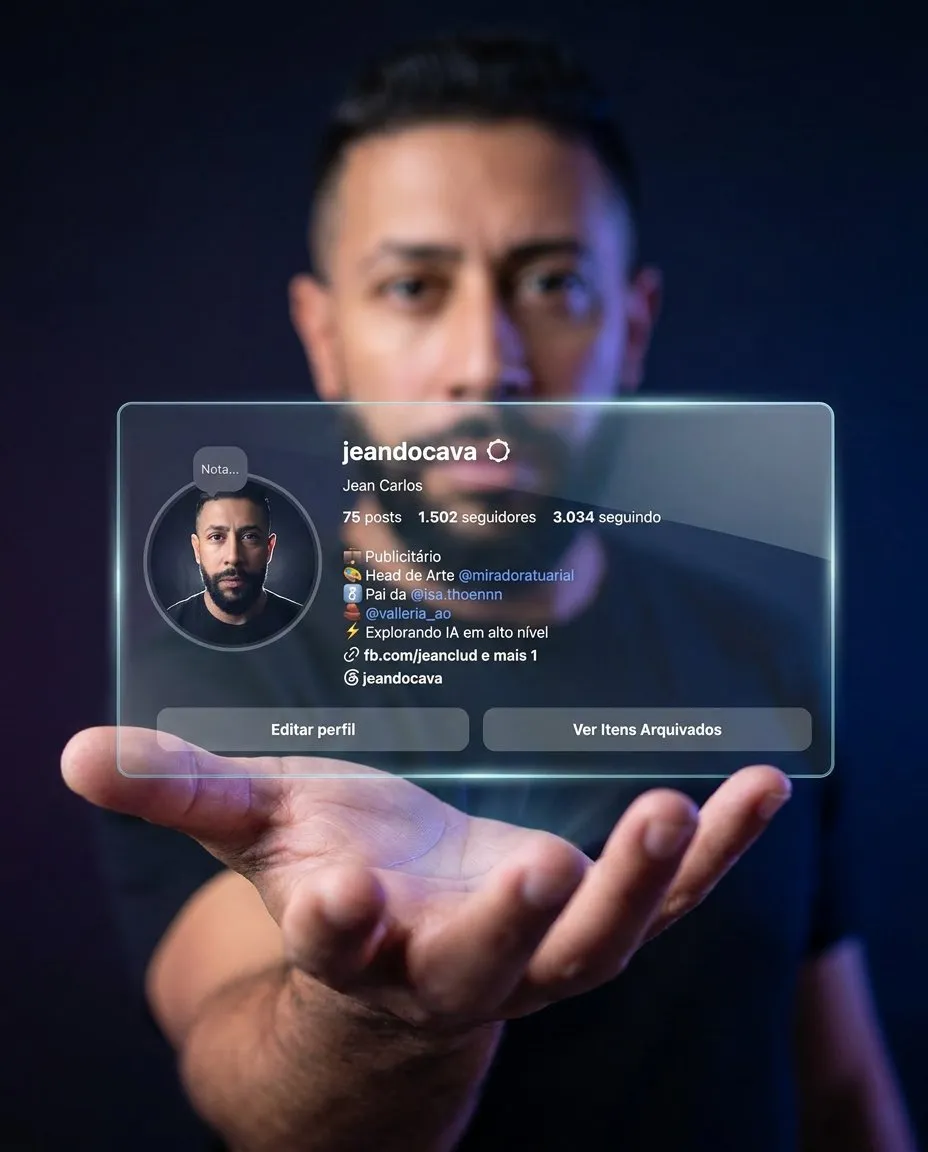 Cinematic Studio Portrait with Holographic Social Profile Interface