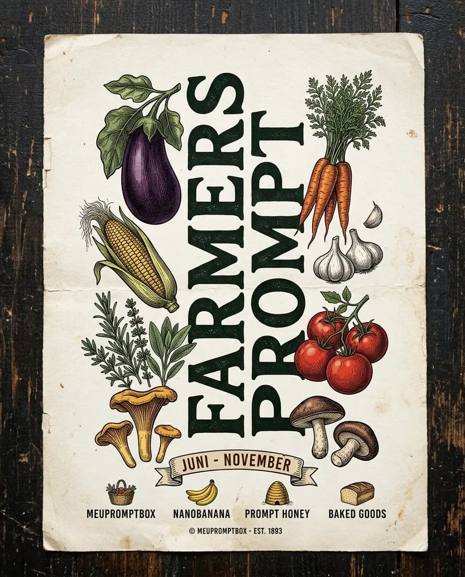 Top-down Vintage Botanical Poster Photography