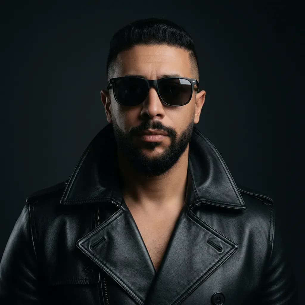 Futuristic Editorial Portrait with Leather Trench Coat