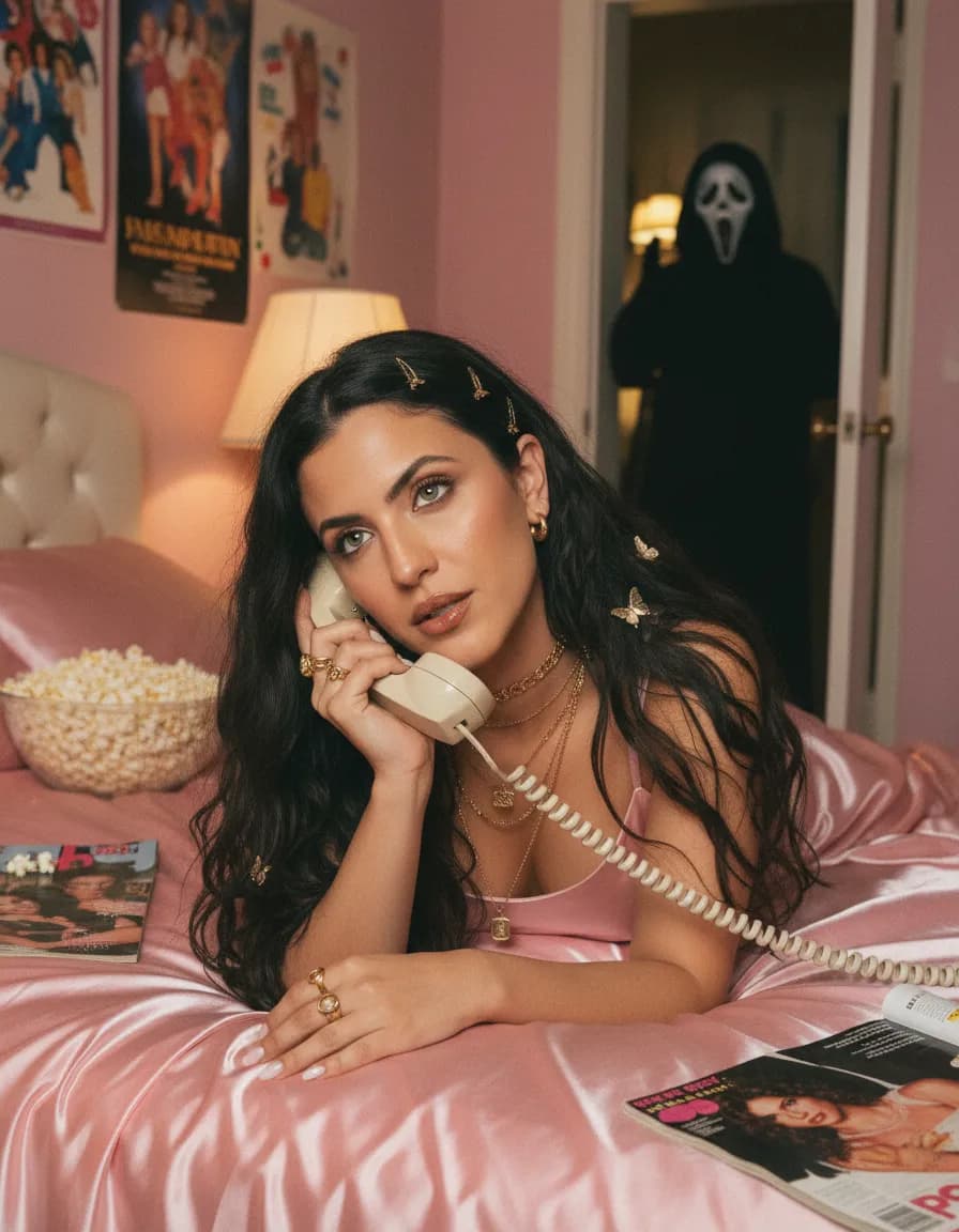 Cinematic Y2K Bedroom Portrait With Retro Phone and Nostalgia