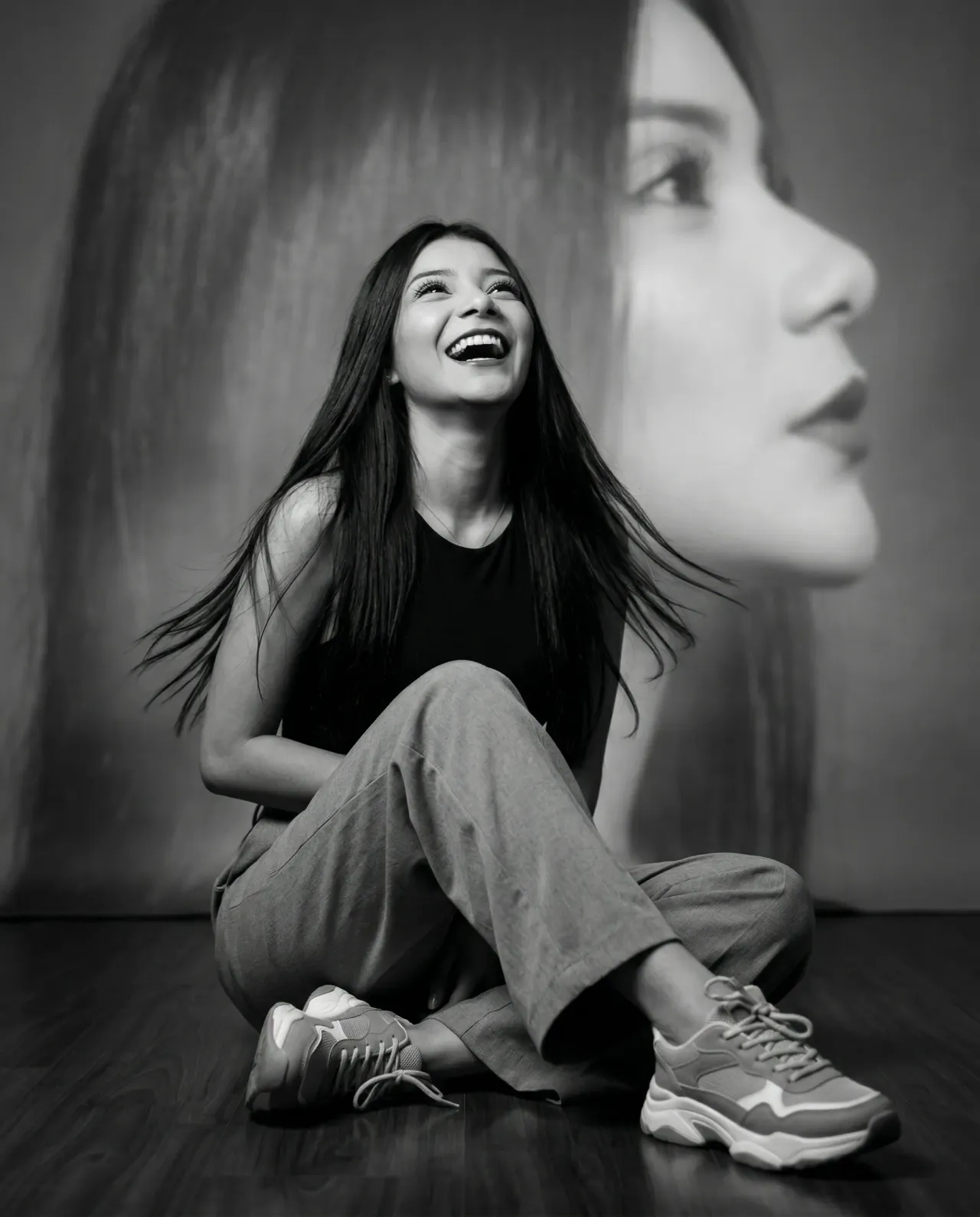 Cinematic Monochrome Artistic Portrait of Seated Woman