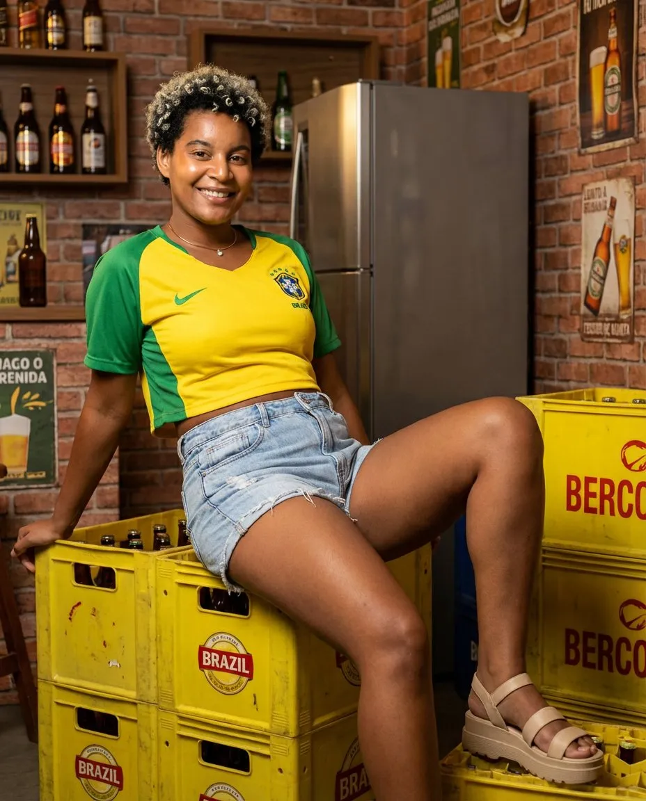 Vibrant Brazilian Bar Portrait, Studio-Style Midshot