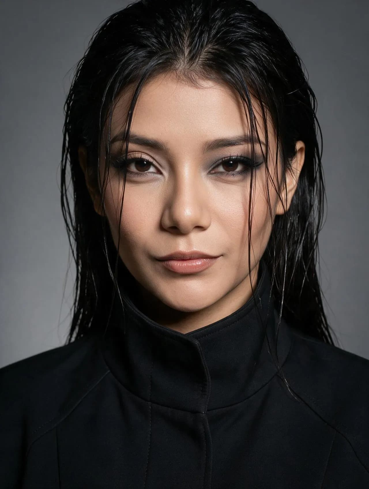 Ultra-realistic 8K Studio Fashion Chest-Up Portrait, High-Contrast