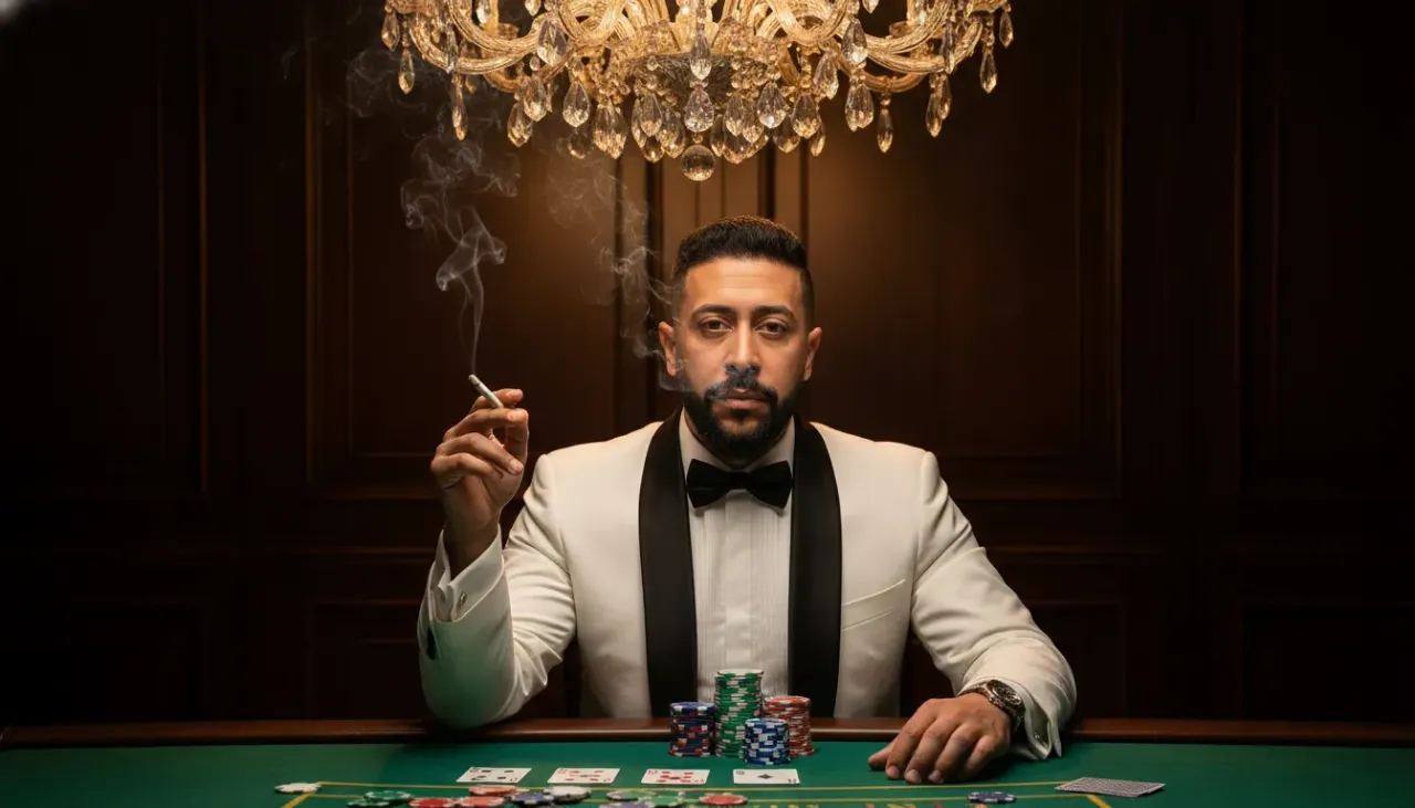 Luxury Casino Portrait with Cigarette Smoke