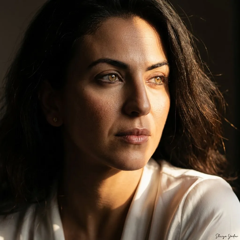 Cinematic Chiaroscuro Hyperreal Female Close-Up Portrait
