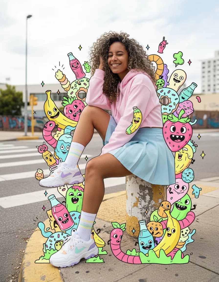 Pastel Street Pop Maximalist Illustrated Portrait Template