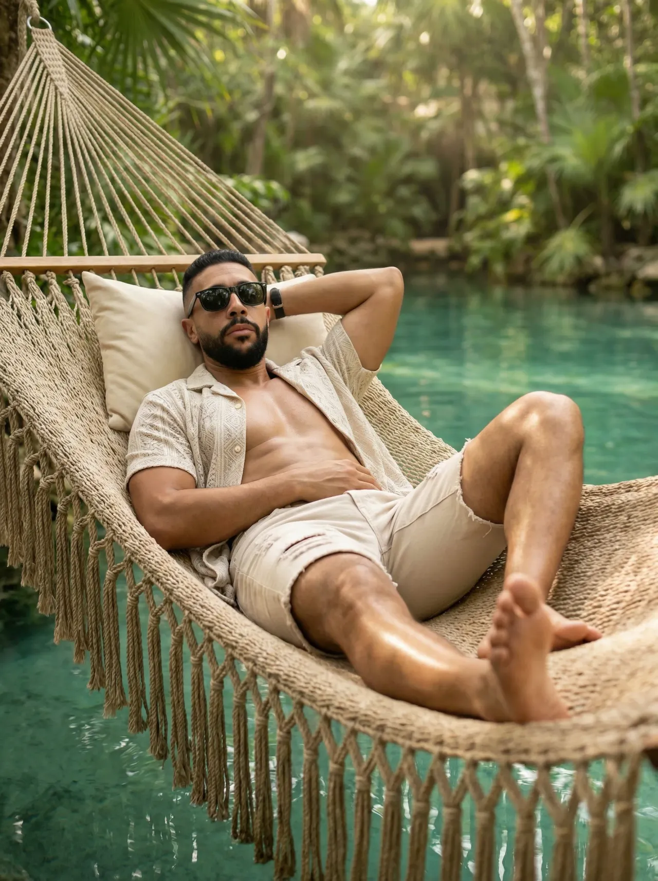 Tropical Lagoon Hammock Lifestyle Portrait