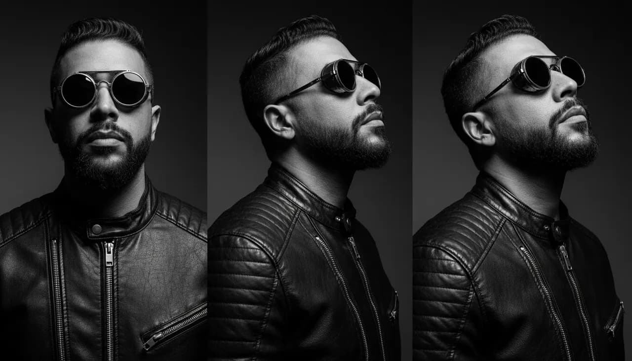 Ultra-Realistic Monochrome Triptych Portrait Template