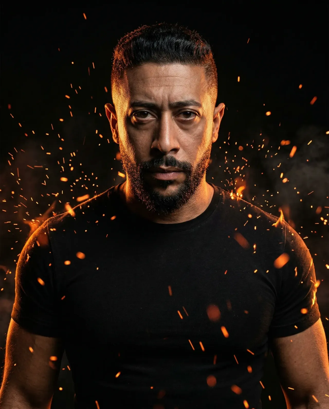 Cinematic Dark Portrait Photography with Fiery Ember Accents