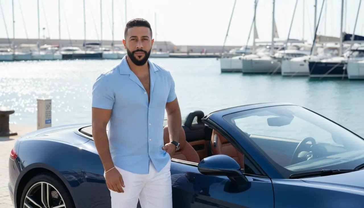 Luxury Marina Portrait with Convertible and Casual Elegance