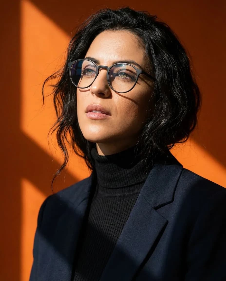 High-Fashion Cinematic Portrait with Geometric Sunlight