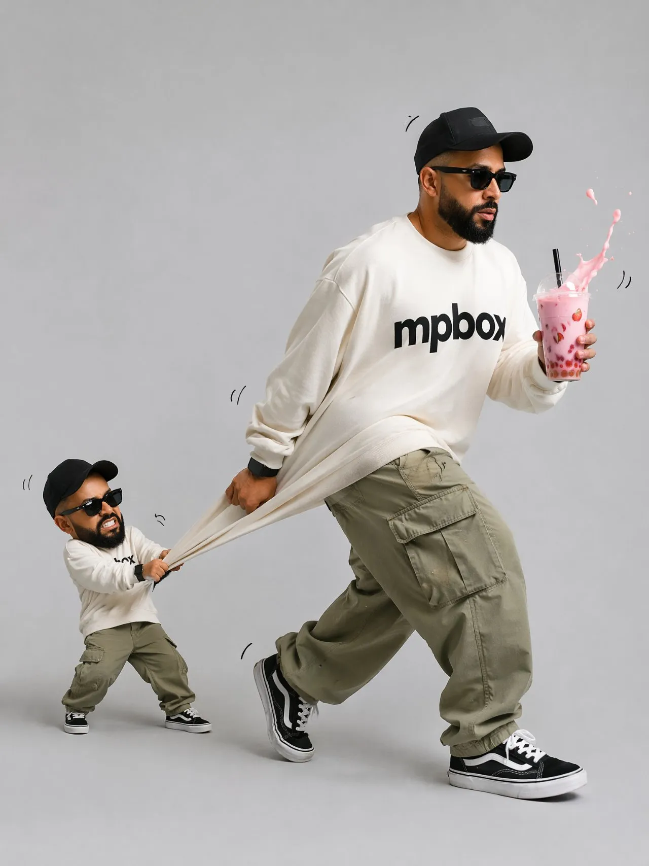 Cinematic Editorial Portrait with Miniature Doppelganger