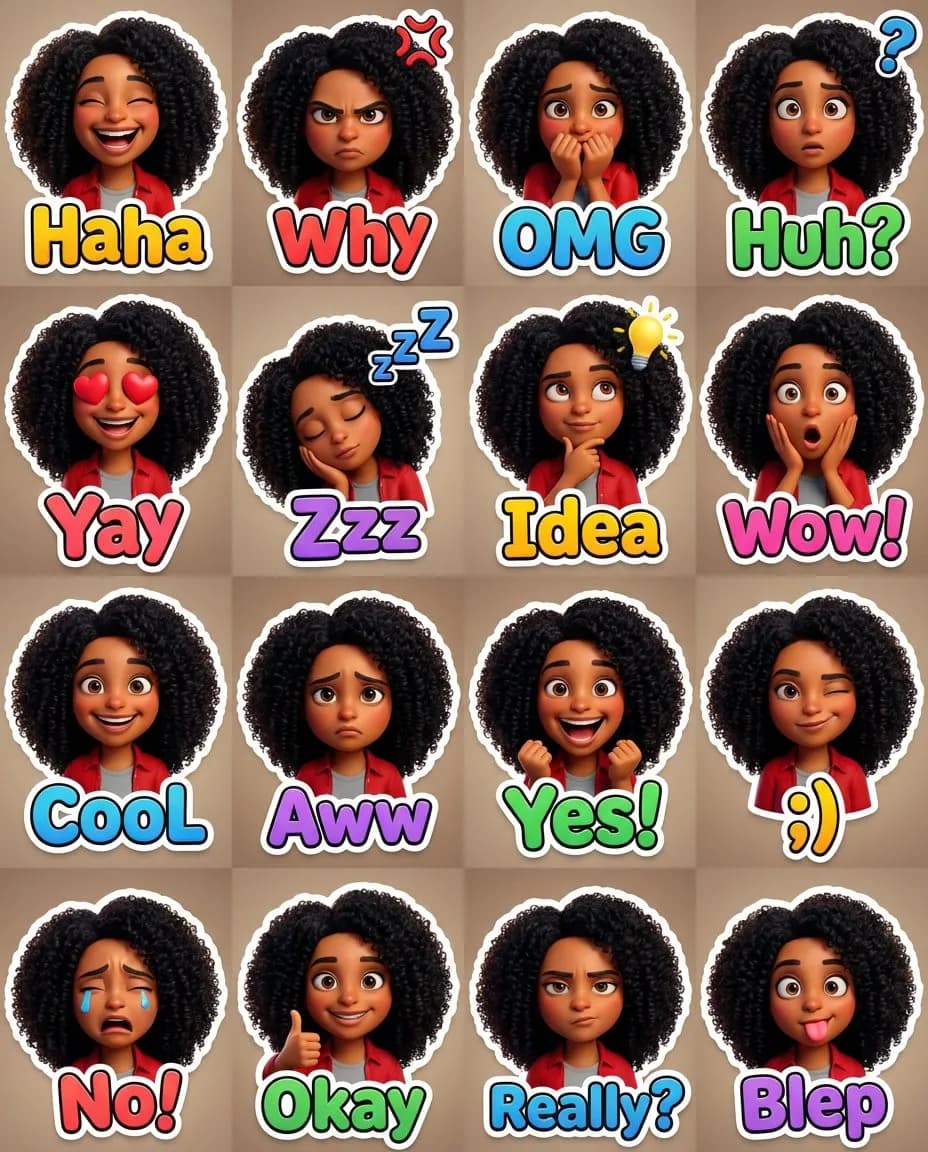 Pixar-Style Cute 3D Sticker Pack — Expressive Character Set - Imagem 1