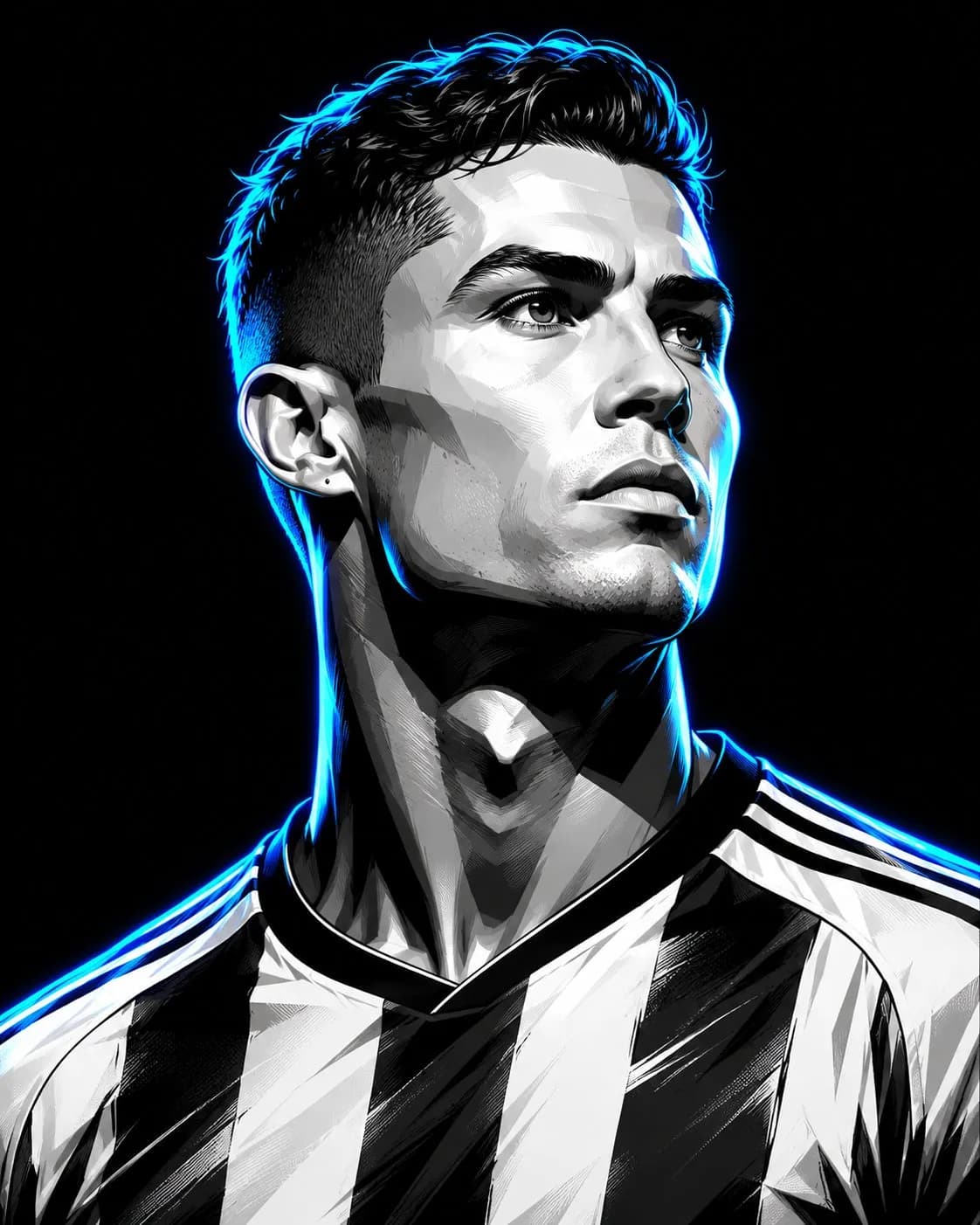 High-Contrast Vector Art Portrait with Neon Rim Lighting - Imagem 1