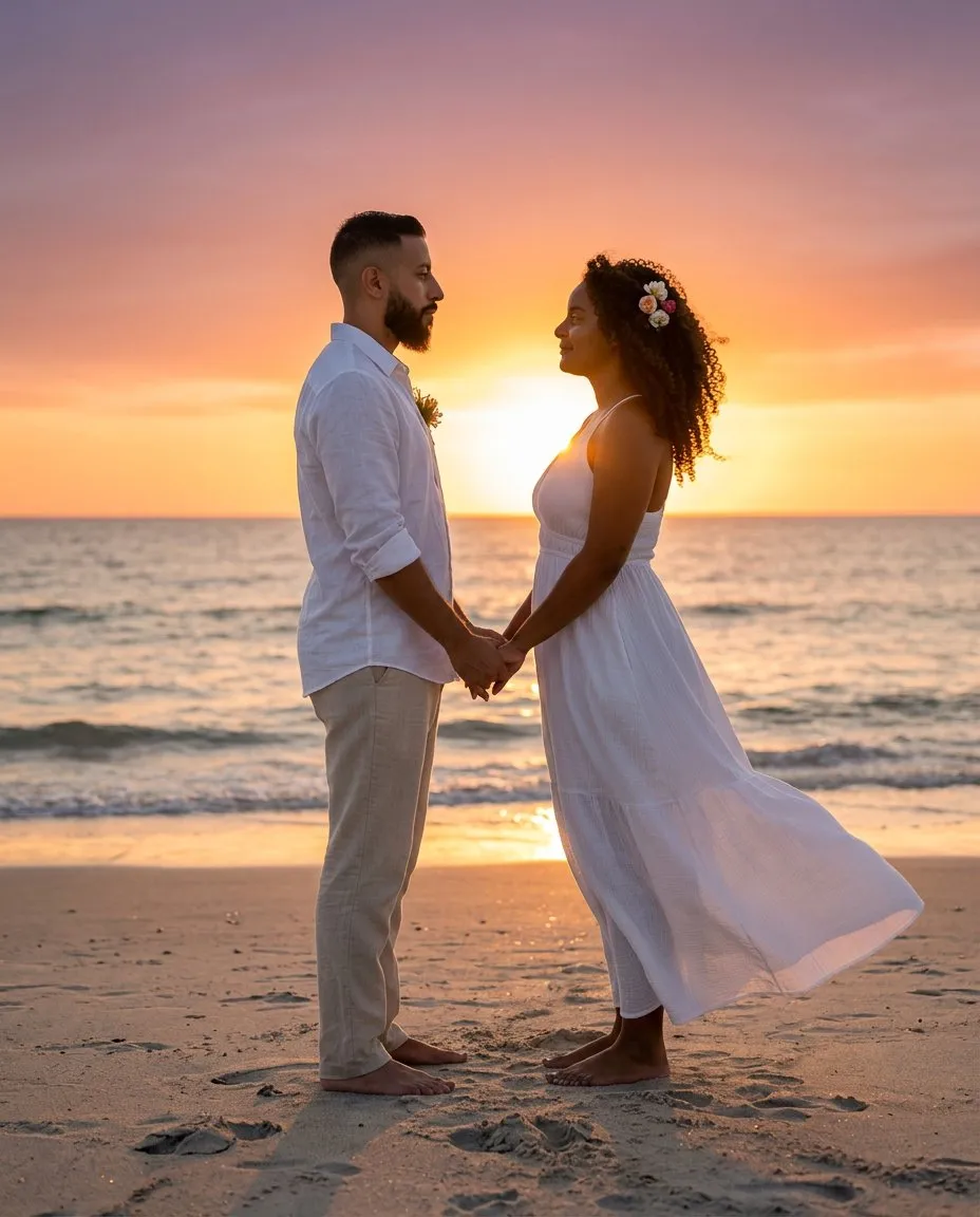 Sunset Beach Wedding Ceremony Portrait
