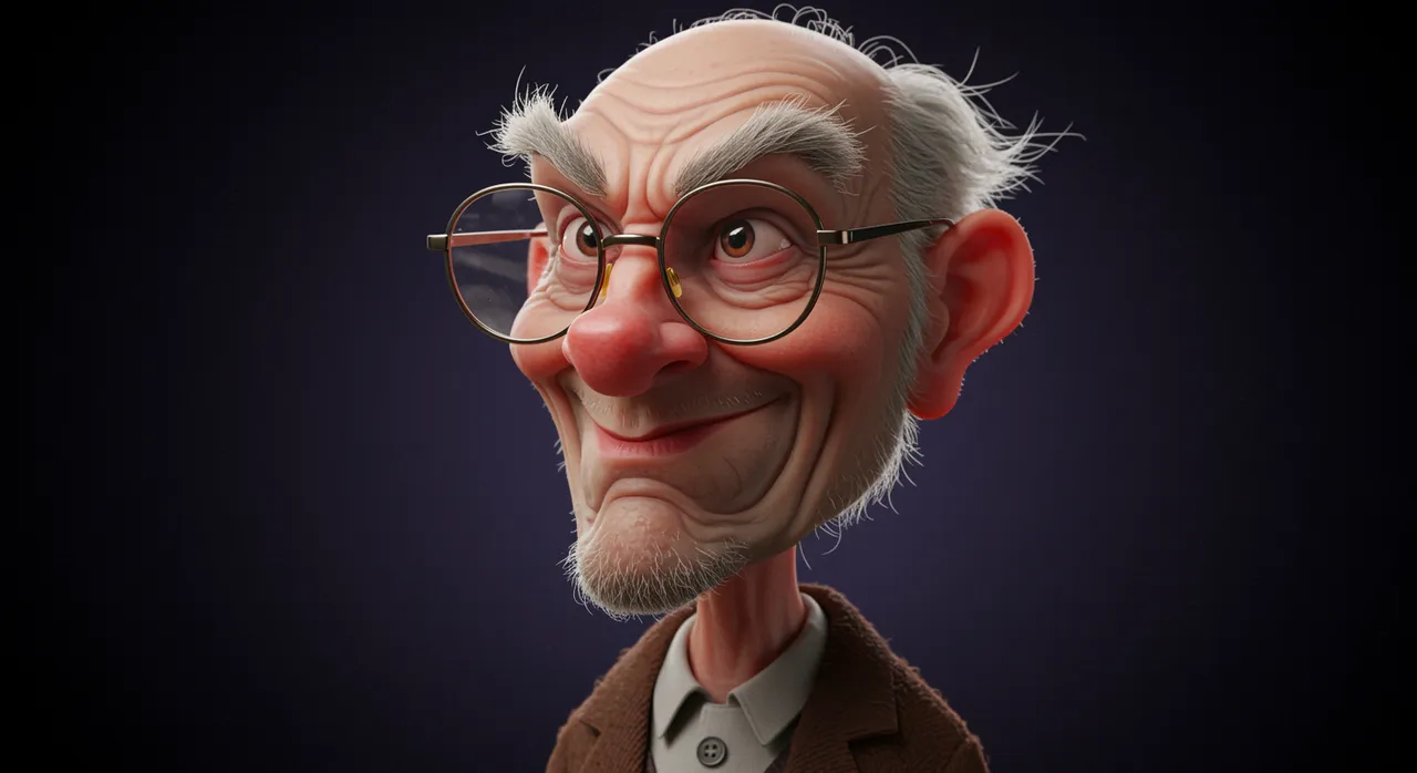 caricature of an old man in pixar style