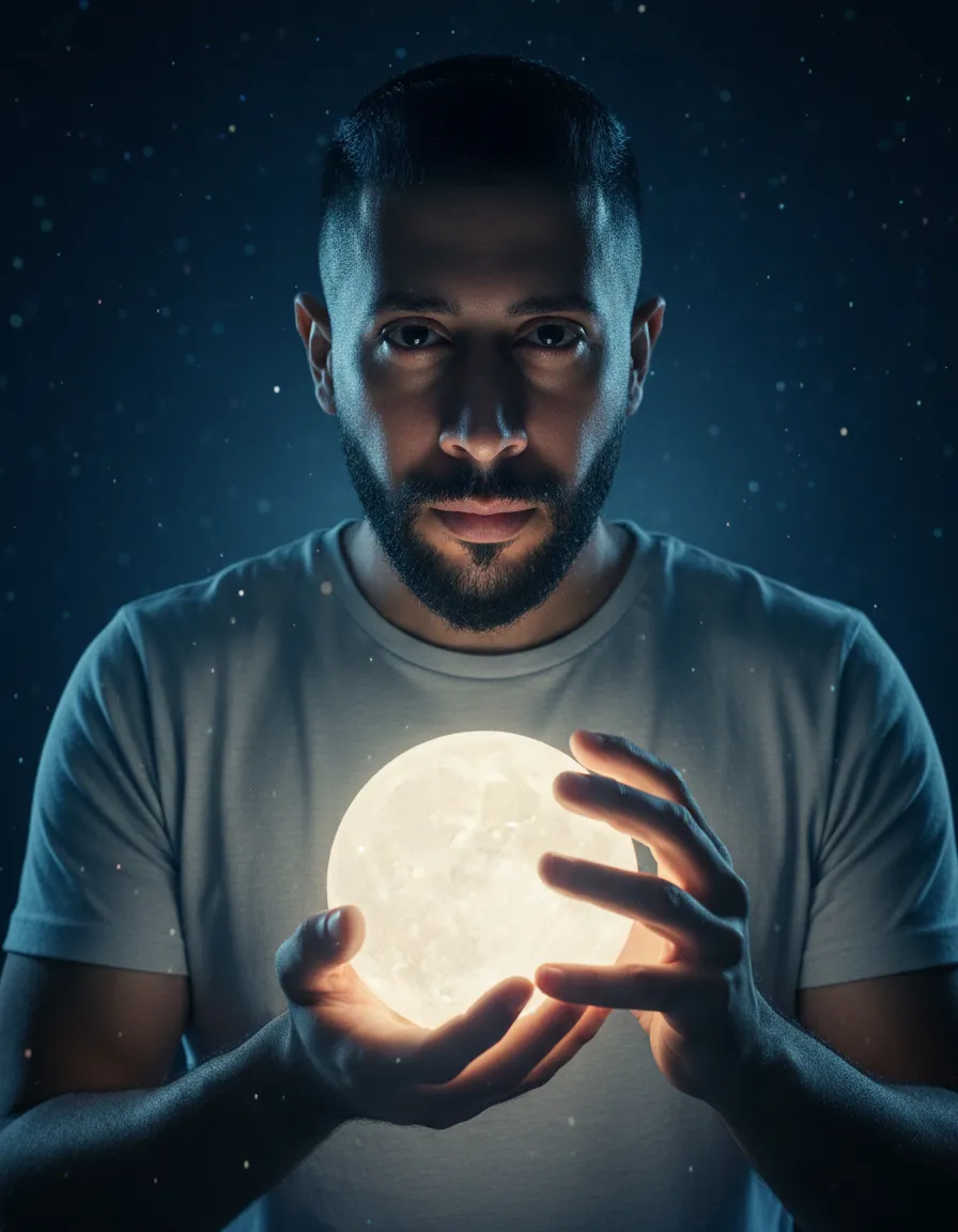 Mystical Moonlit Portrait Holding Luminous Orb Template