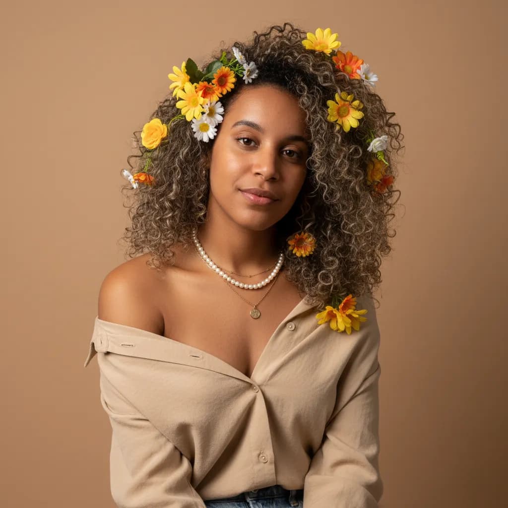Warm Neutral Floral Hair Portrait