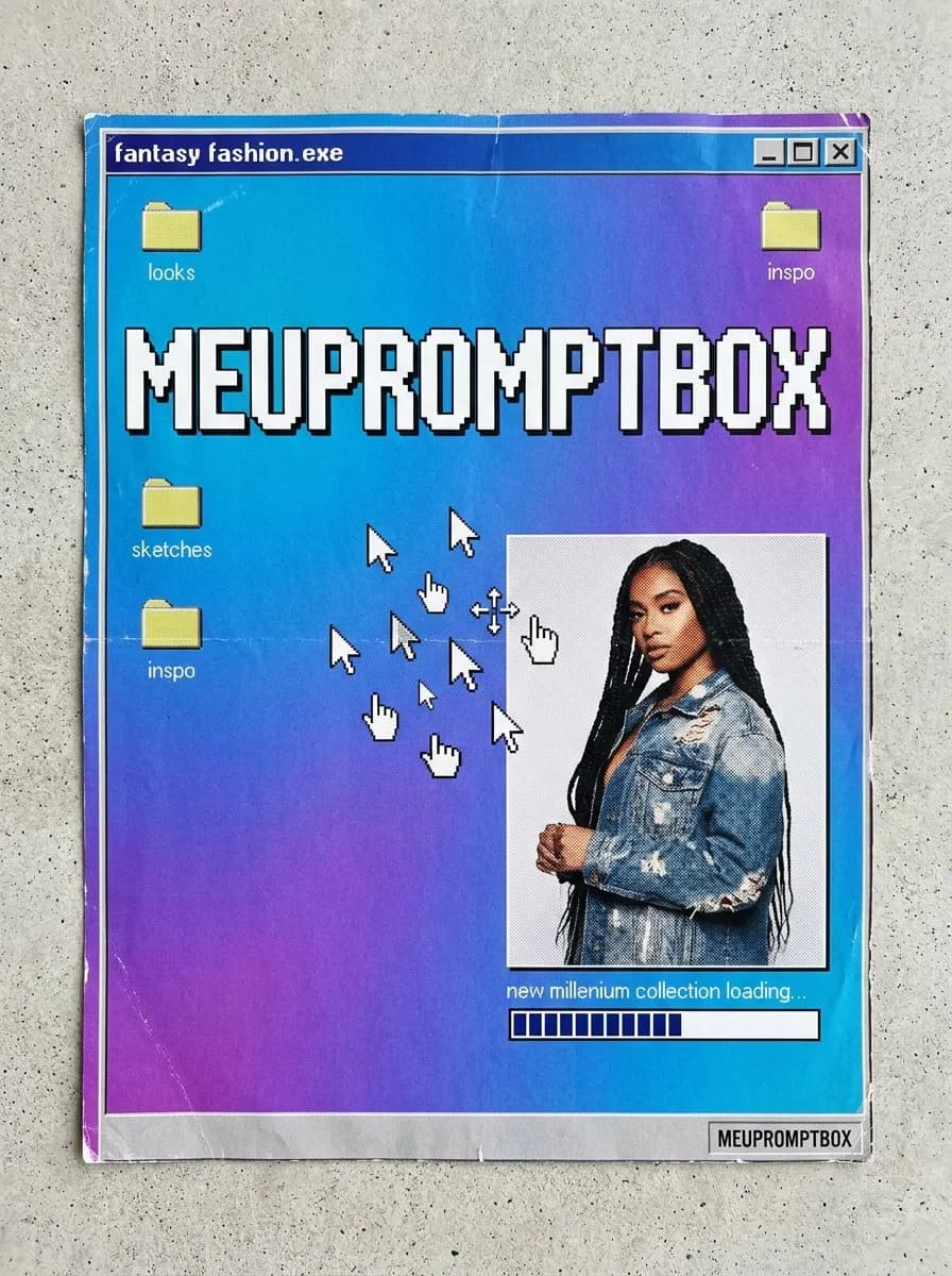 Y2K Desktop Interface Poster with Vaporwave Fashion UI Aesthetic