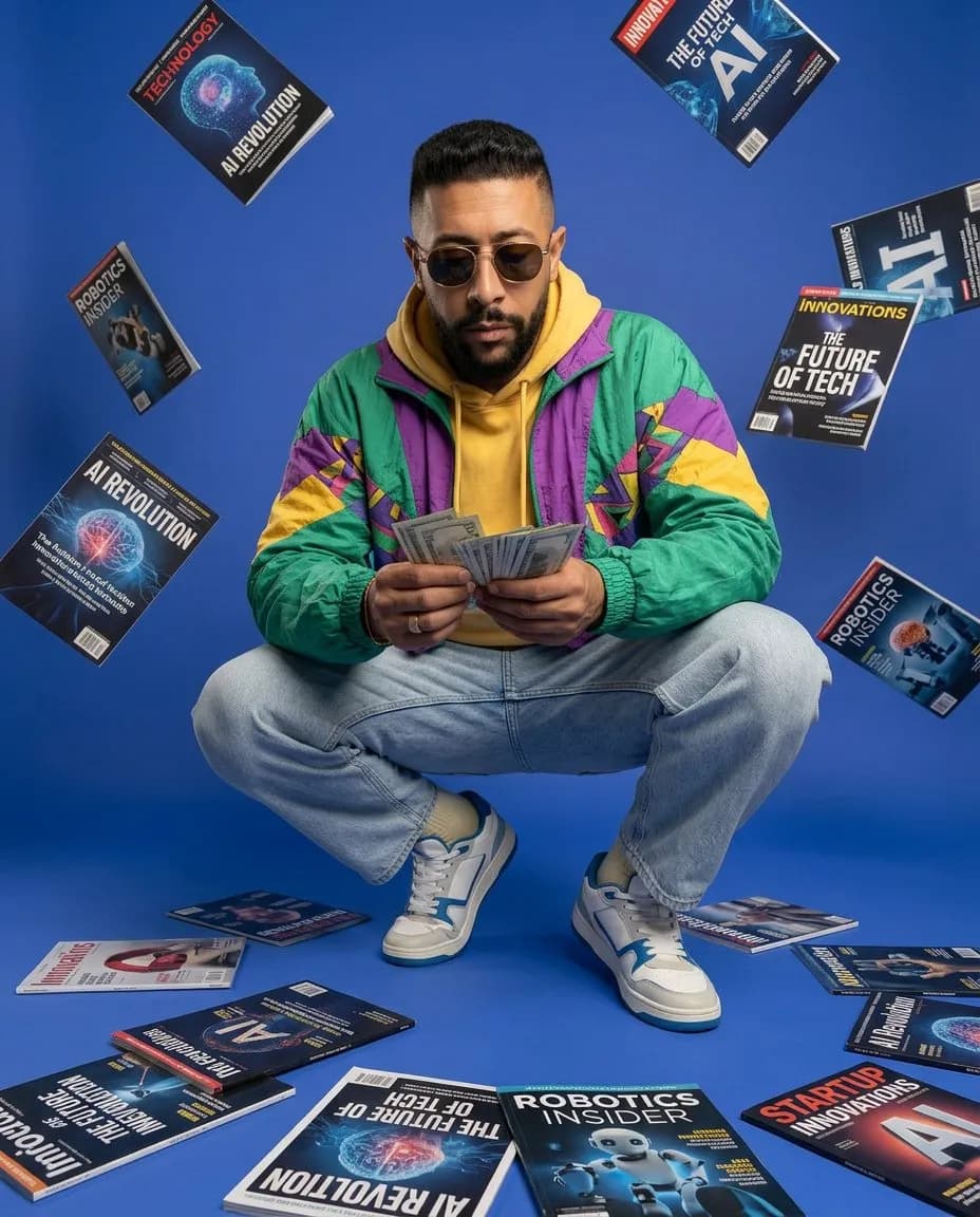 Low-Angle Editorial Studio Portrait with Retro Jacket
