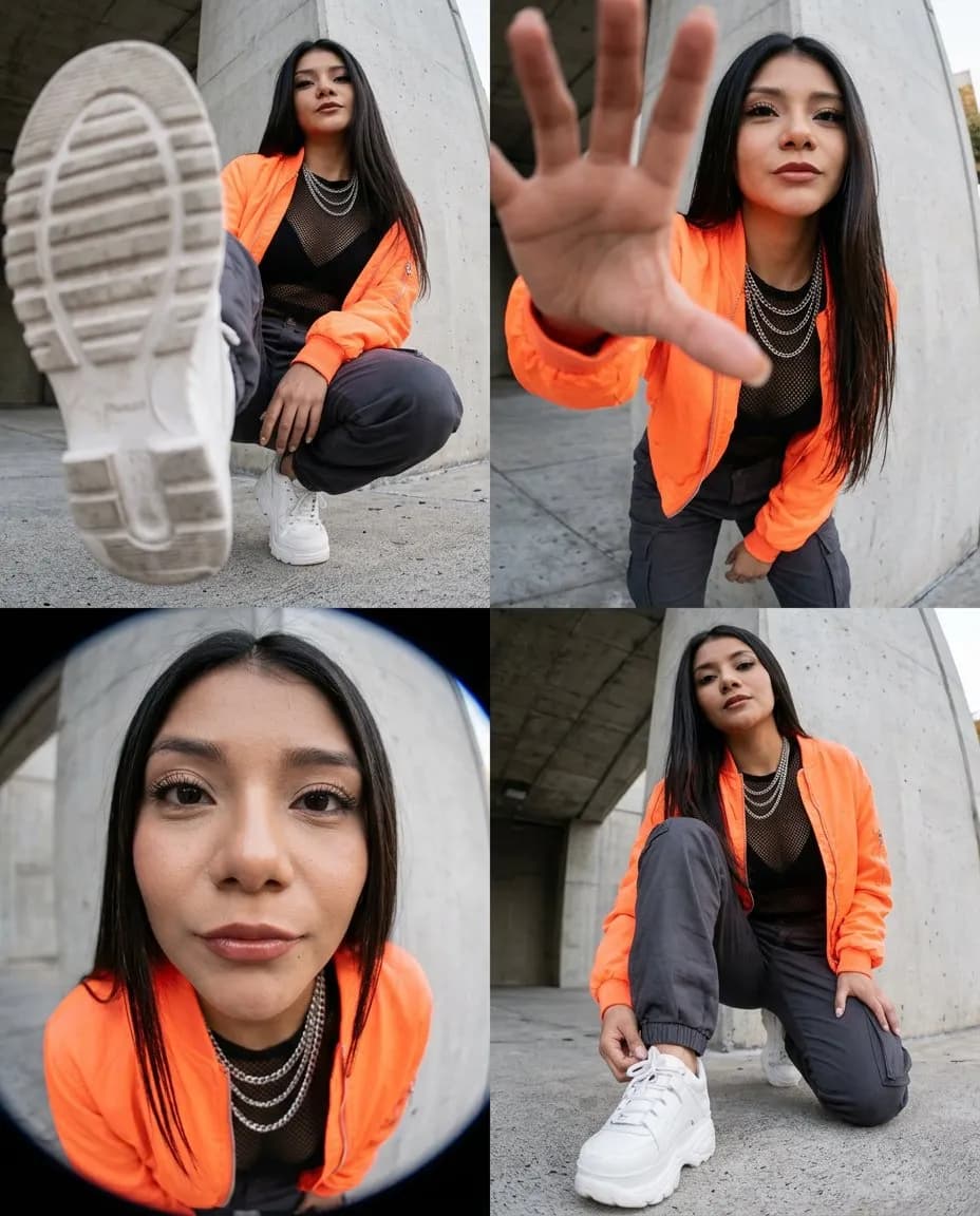 High-Fashion Streetwear Editorial Collage with Extreme Foreshortening