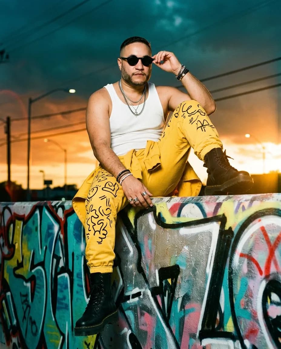 Cinematic Hyperreal Editorial Portrait with Urban Graffiti