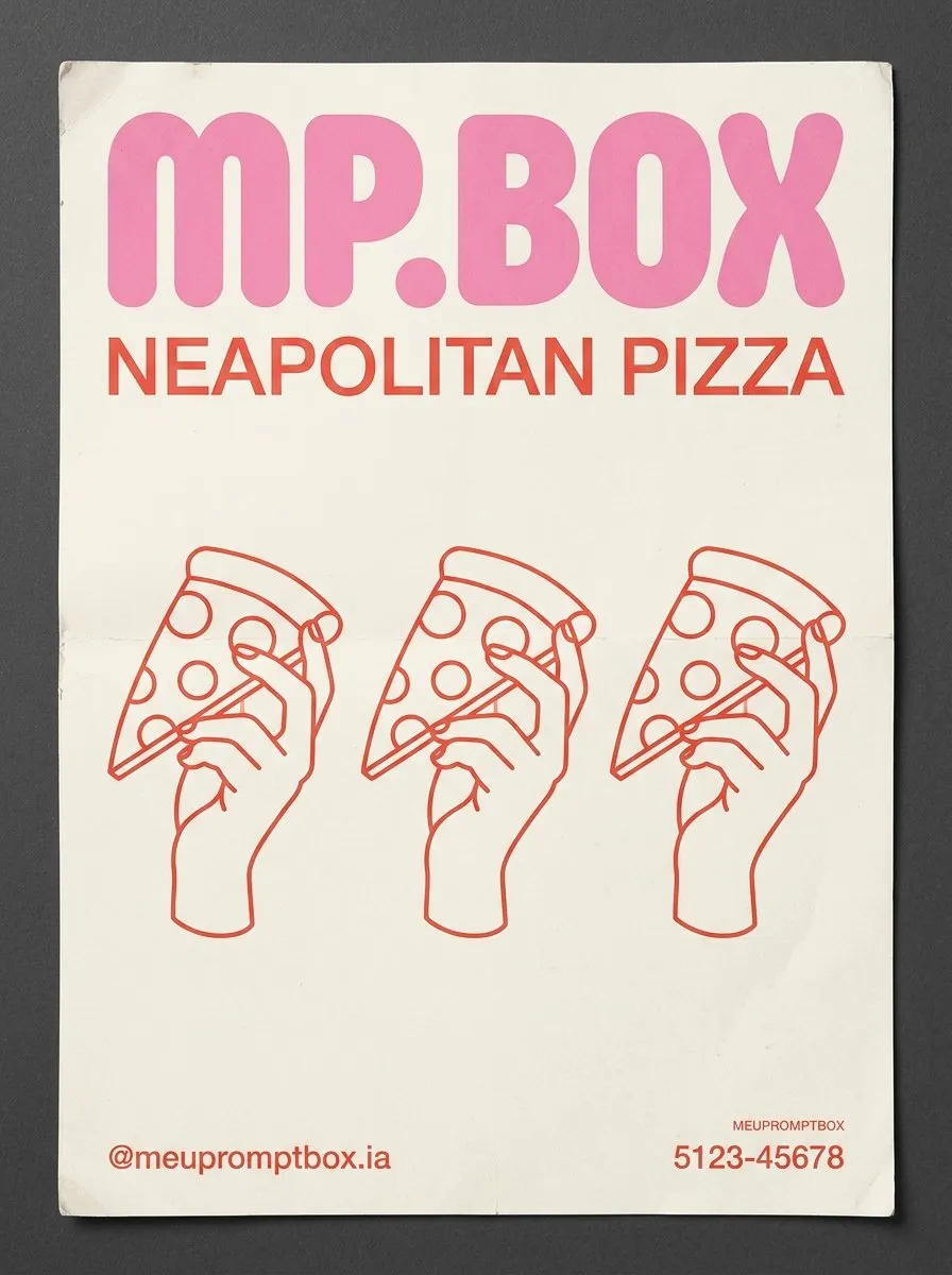 Minimalist Pizza Branding Poster with Rounded Typography and Line Art
