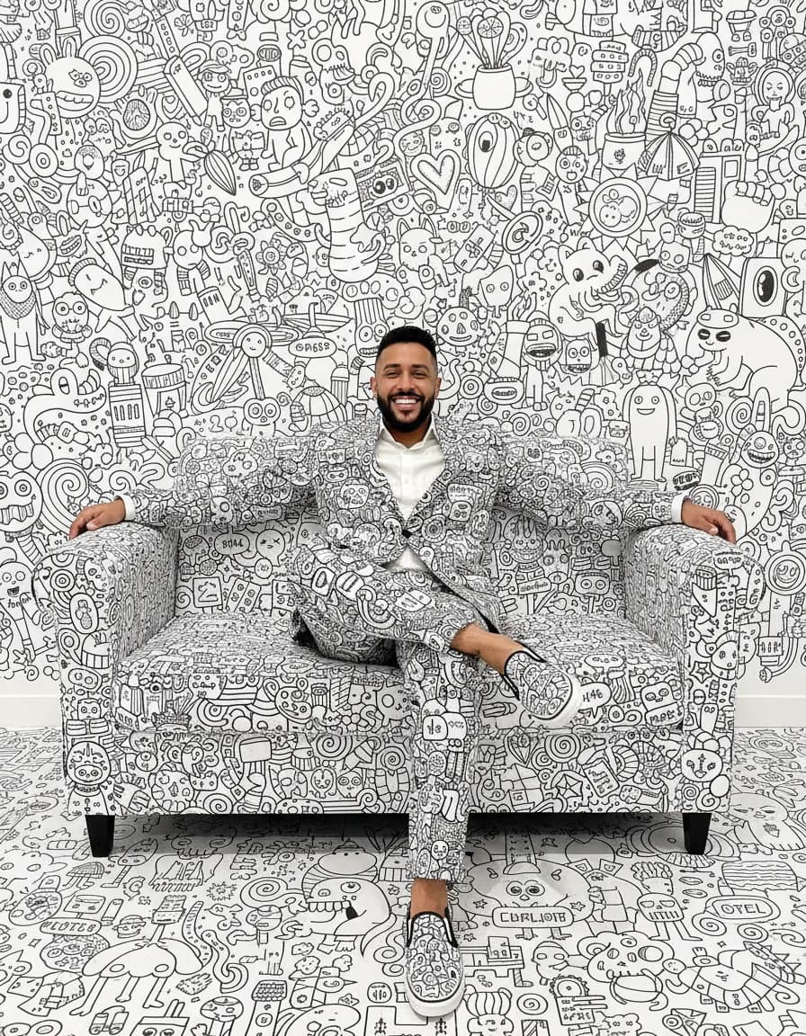 Playful Doodle Art Full-Body Portrait
