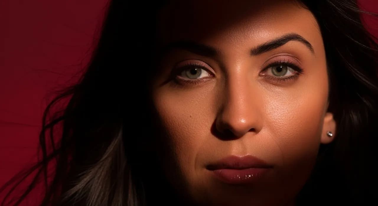 Dramatic Red Shadow Close-Up Portrait