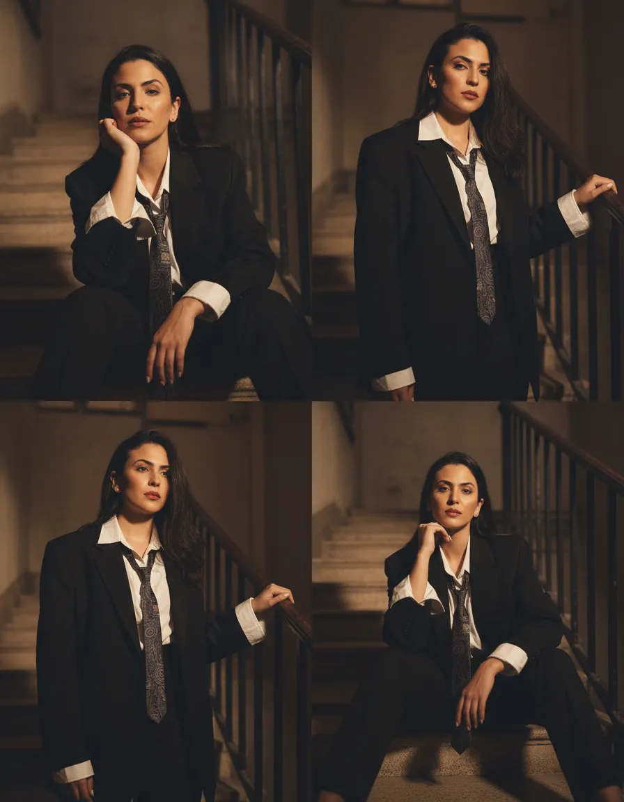 Moody Androgynous Stairway Editorial Collage Template