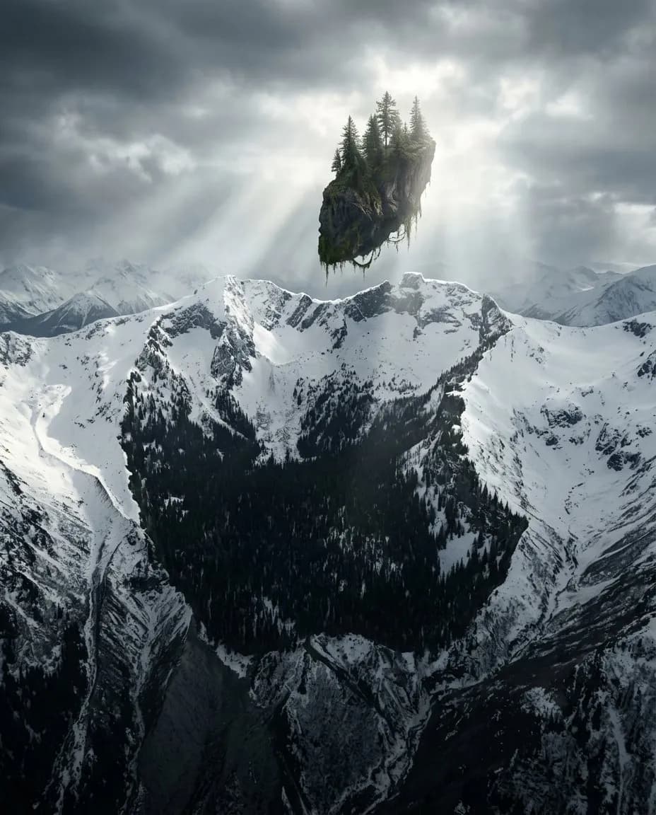 Aerial Pareidolia Logo Landscape, Cinematic Photorealistic Scene