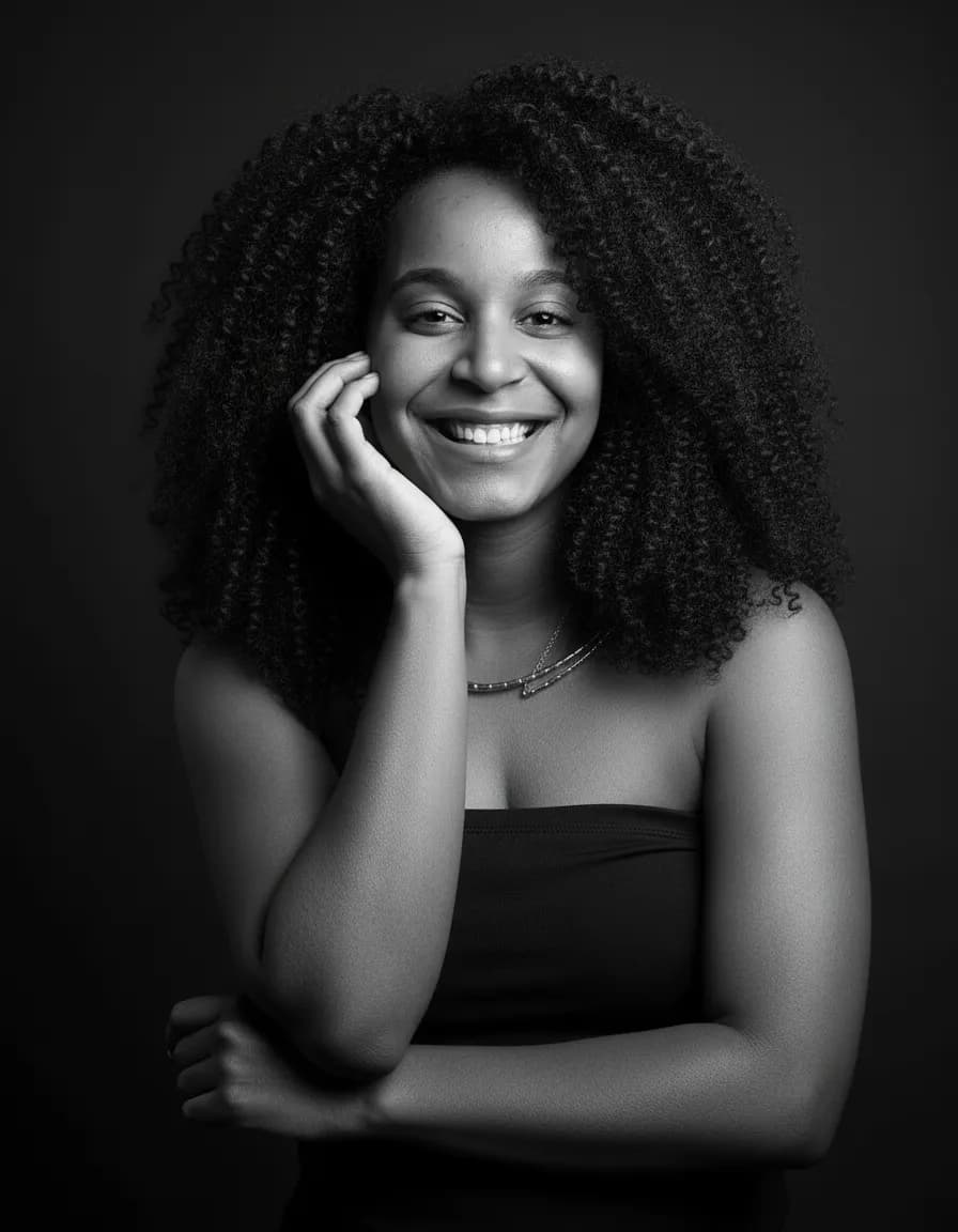 Authentic Smiling Black and White Fine Art Editorial Portrait Template