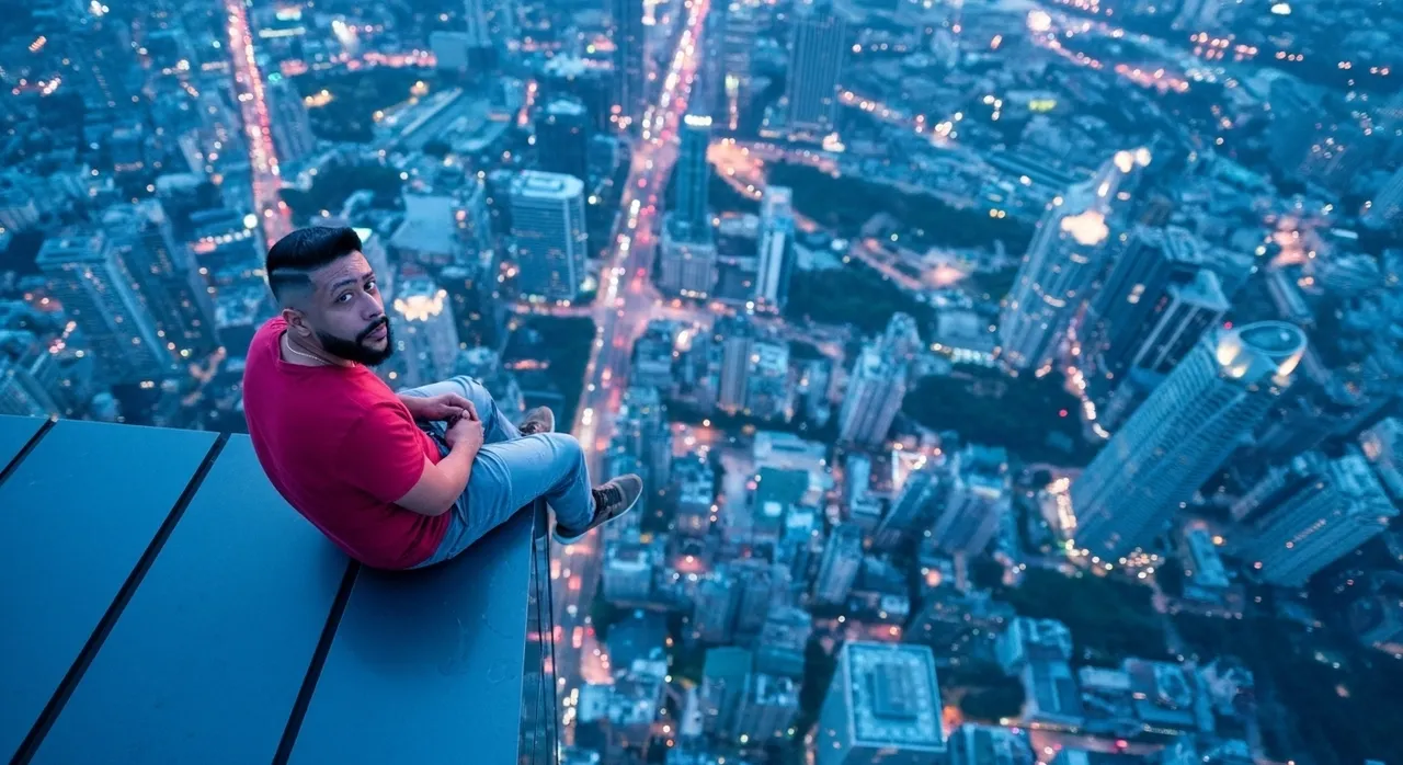 Cinematic Overhead Shot on Skyscraper Edge
