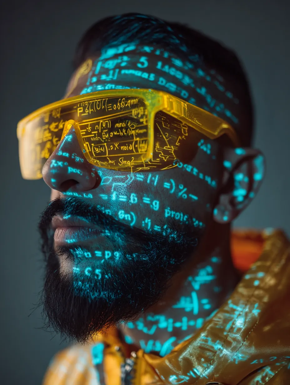 Futuristic Holographic Math Projection Portrait Template