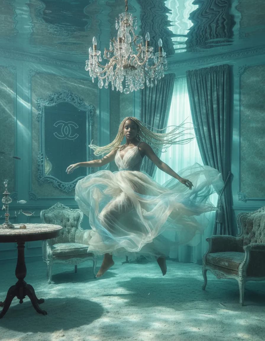 Underwater Dreamlike High-Fashion Editorial Scene