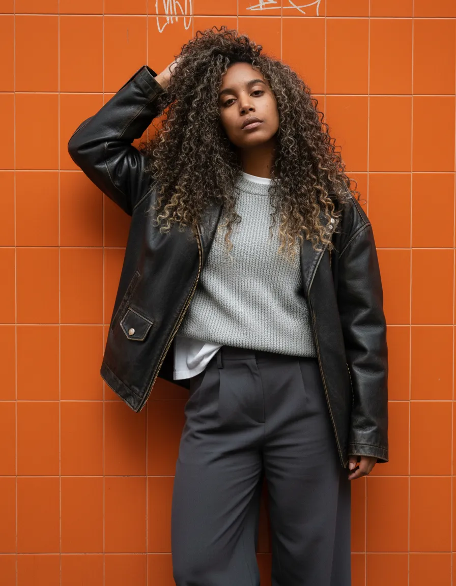 Hyper-Realistic Urban Orange Wall Editorial Portrait Template