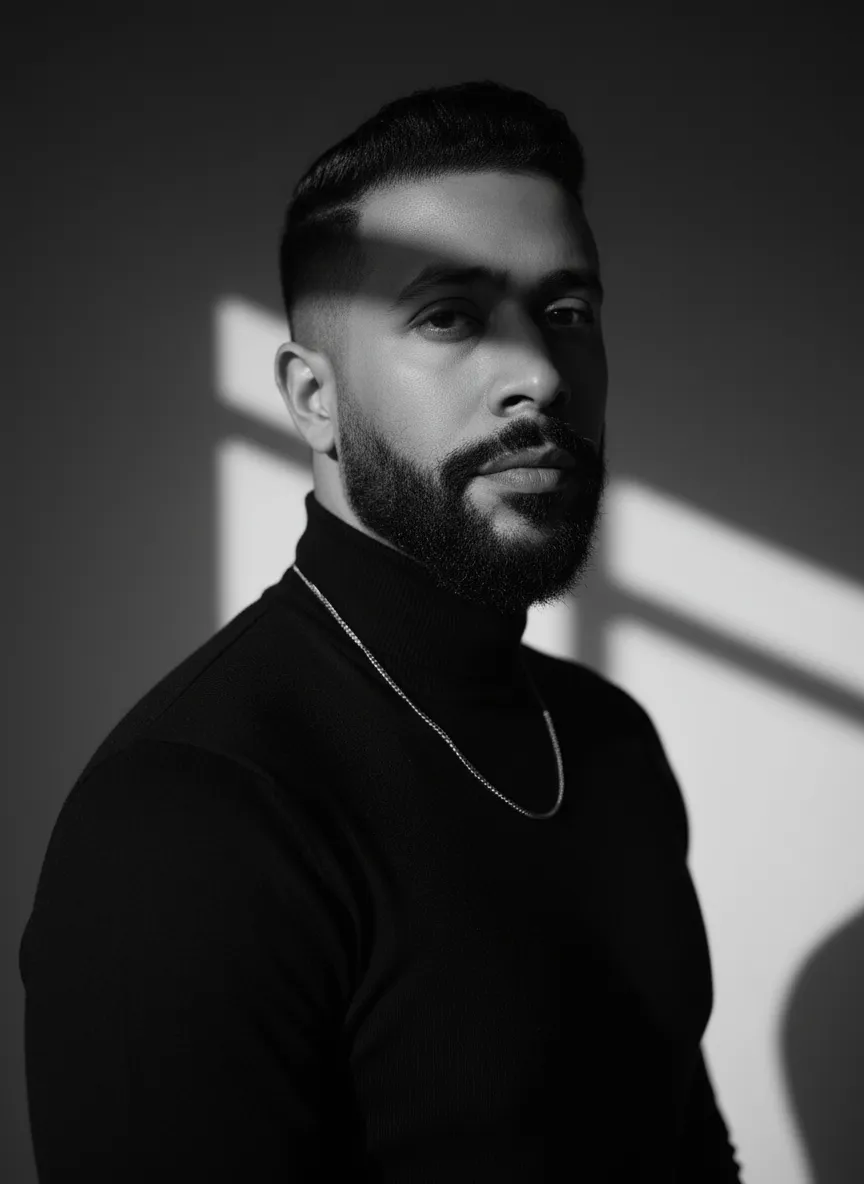 Cinematic Noir Black & White Studio Portrait