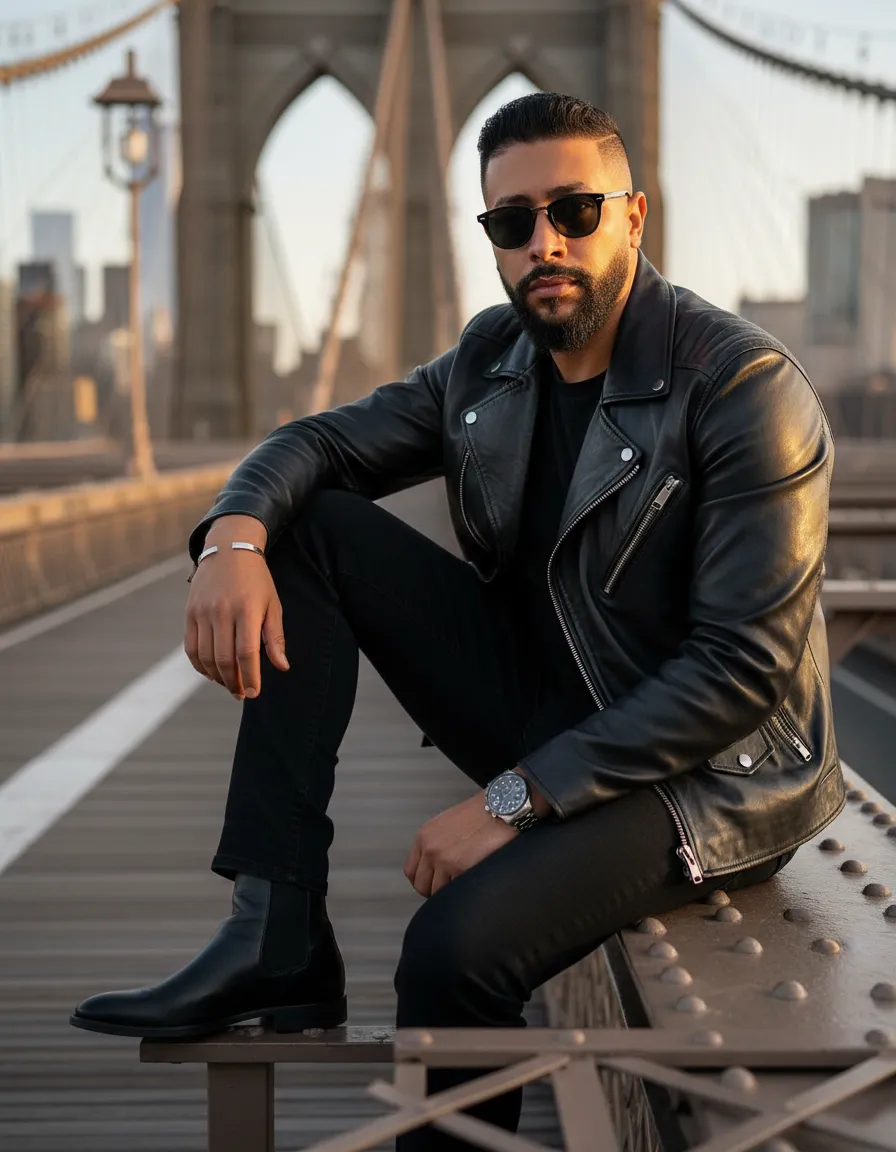 Ultra-Realistic Luxury Male Fashion Portrait – Brooklyn Bridge Editorial