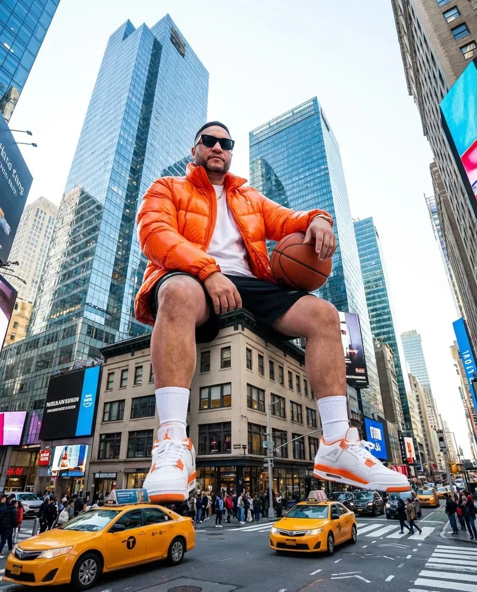 Surreal Giant Urban Fashion Portrait, Vibrant Editorial Photography
