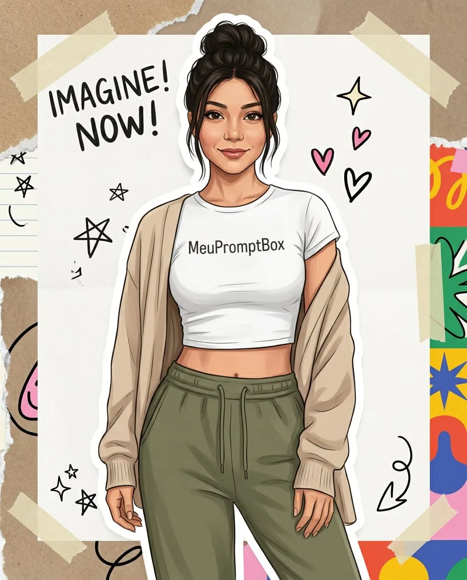 Full-Body Semi-Realistic Scrapbook Character Portrait with Reference Face