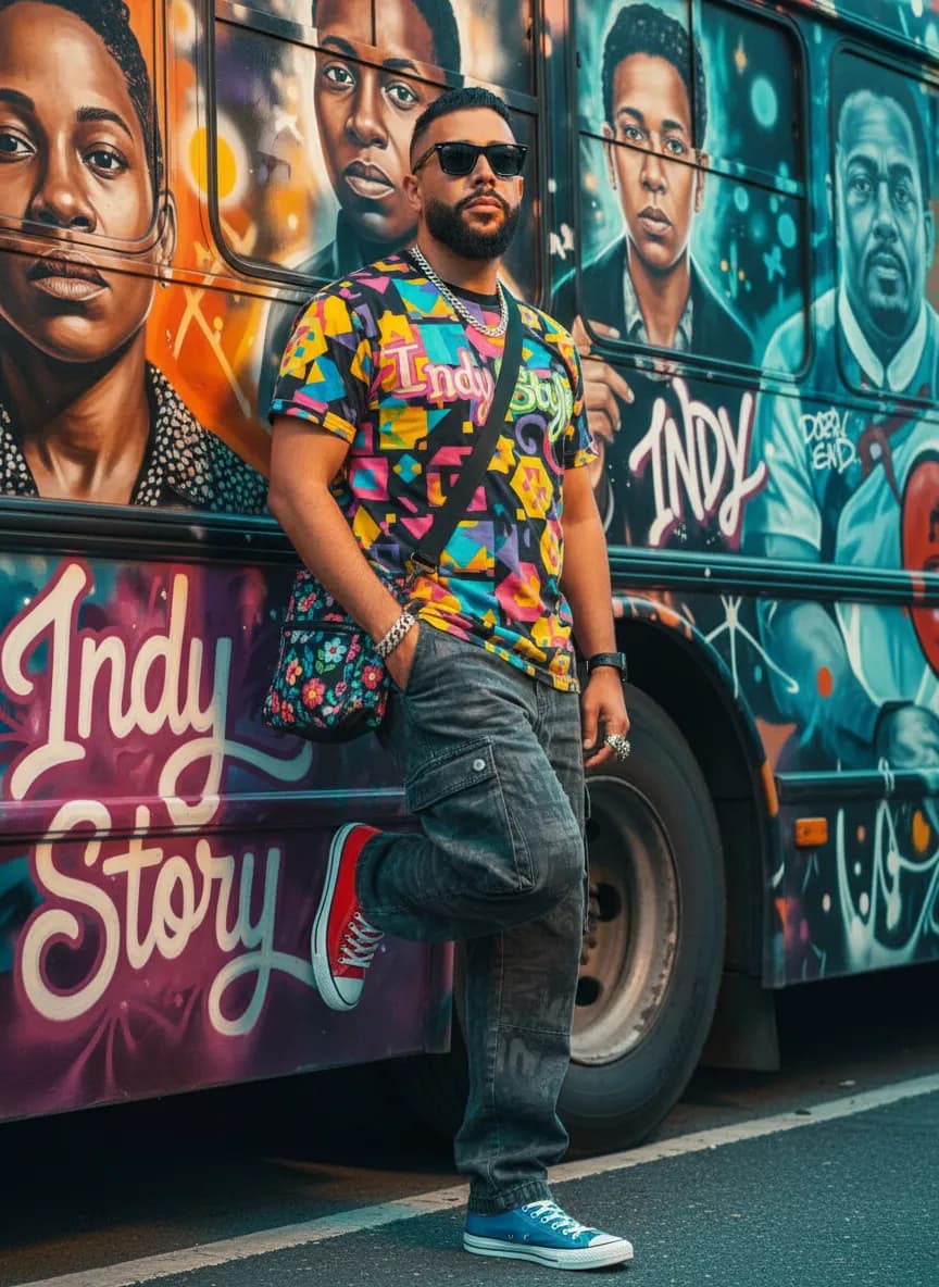 Indie Graffiti Bus Cinematic Portrait