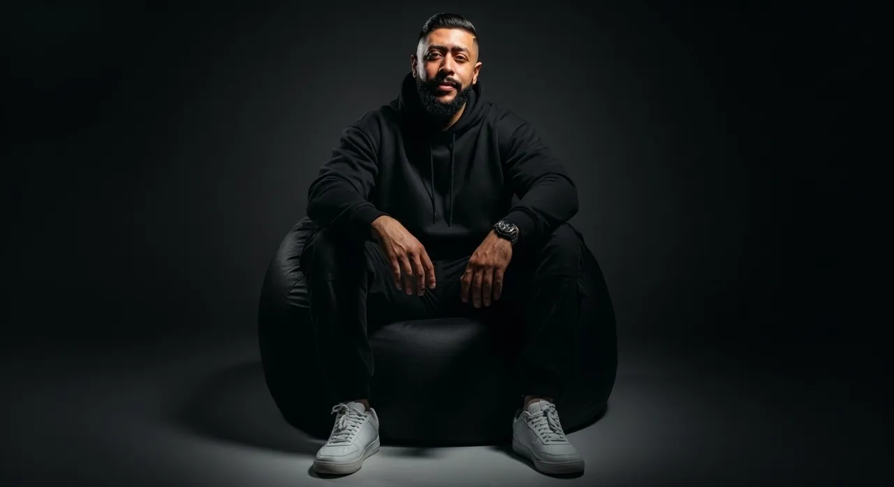 Cinematic Portrait on a Black Beanbag